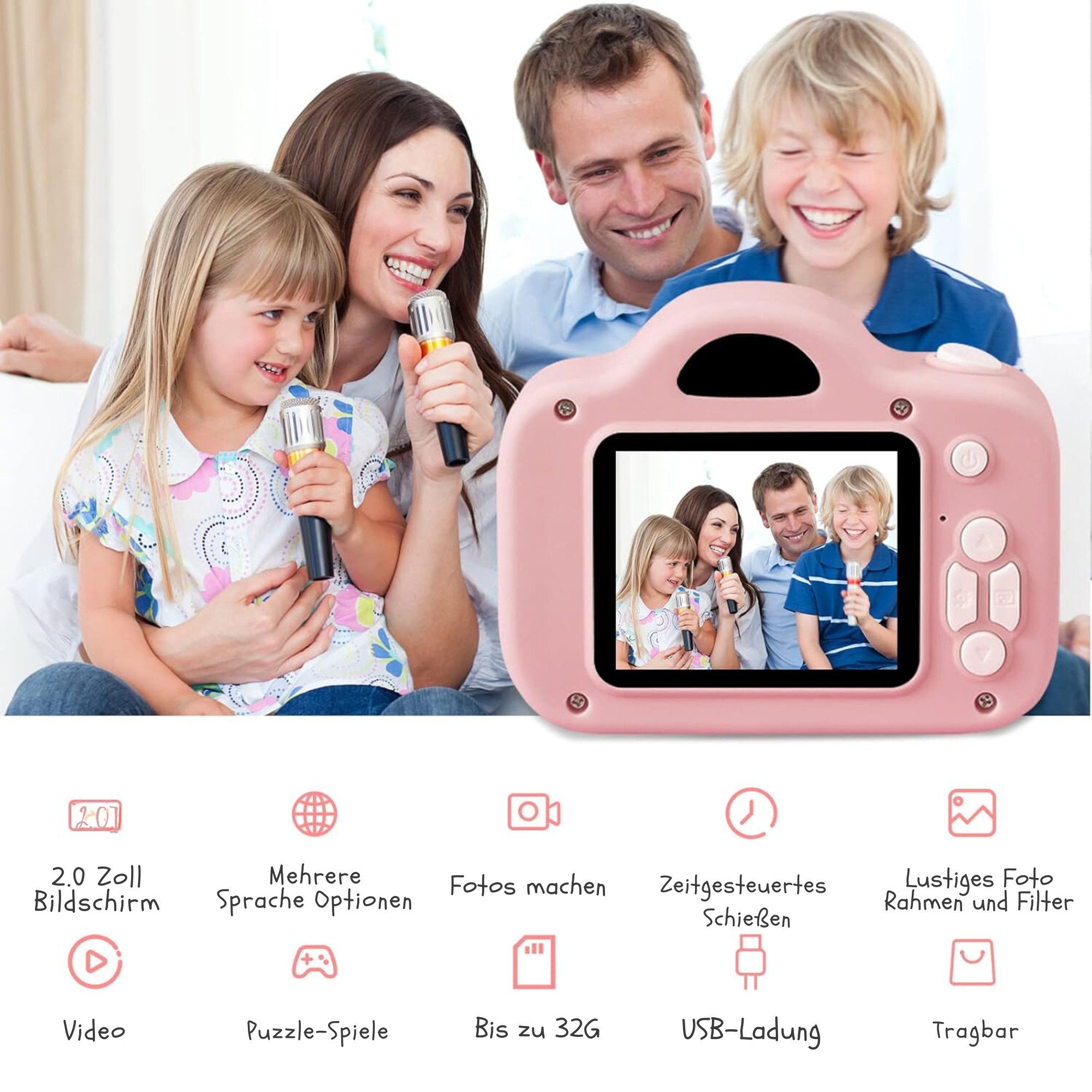 Vivitar Digitalkamera für 3 4 5 6 8 7 9 10 11 12 Jahr Spielzeug Geschenk Kinderkamera (inkl. 2,0-Zoll-Augenschutzbildschirm/HD 1080P, mehreren Kameraeffekten, Multifunktionale tragbare, wiederaufladbare Kinderkamera)