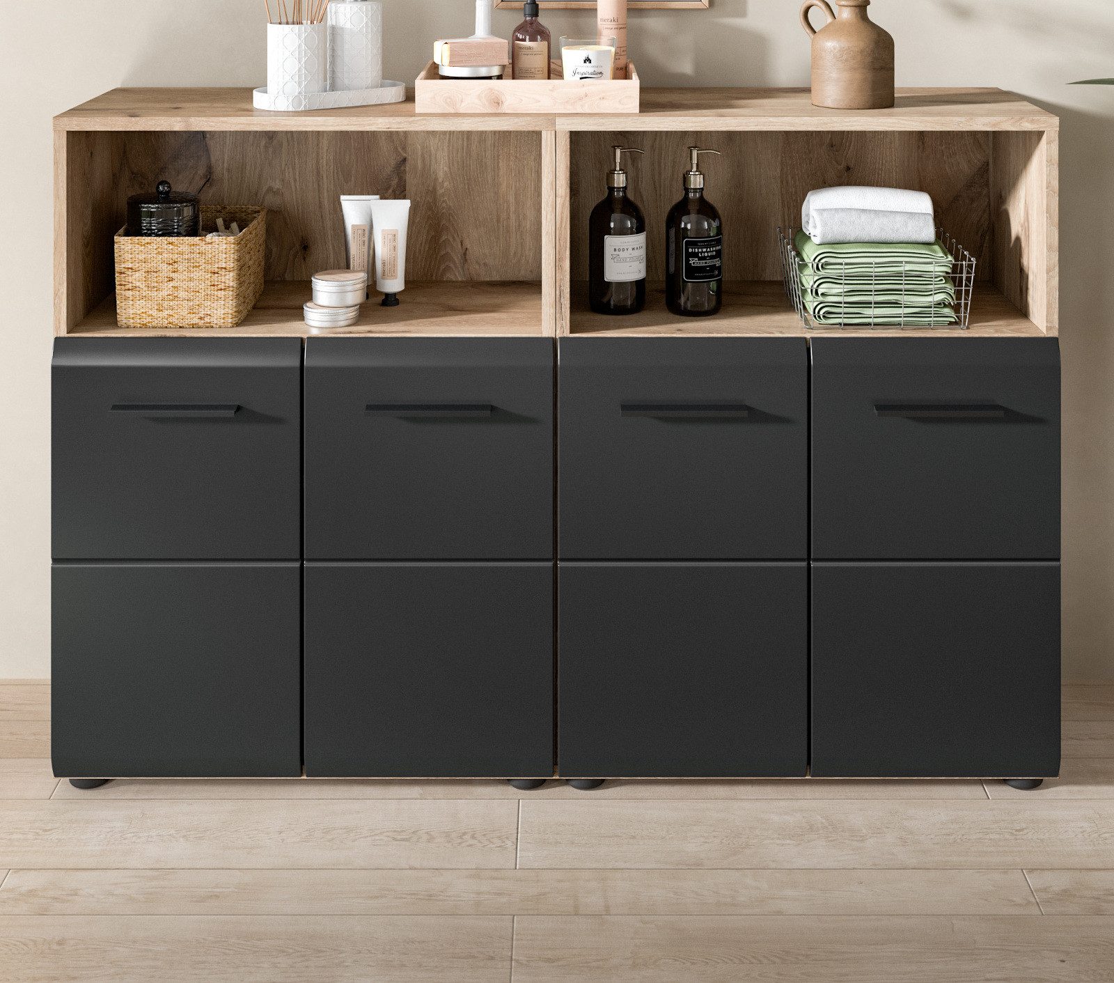 Inn.Furn Badkommode Cover (Spar-Set, 2x Kommode Schwarz und Eiche, 120 x 80 cm), einzeln oder als Doppelkommode – Bild 2 von 5