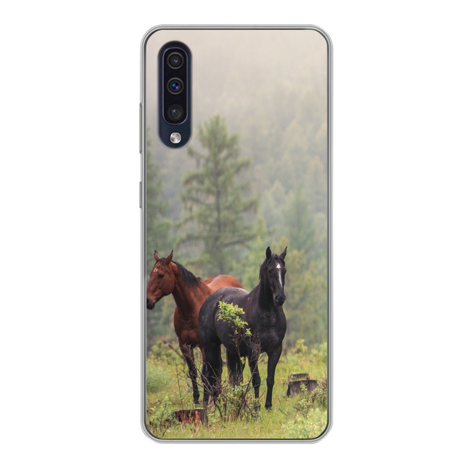 Handyhülle für Samsung Galaxy A30s Pferde - Wald - Nebel