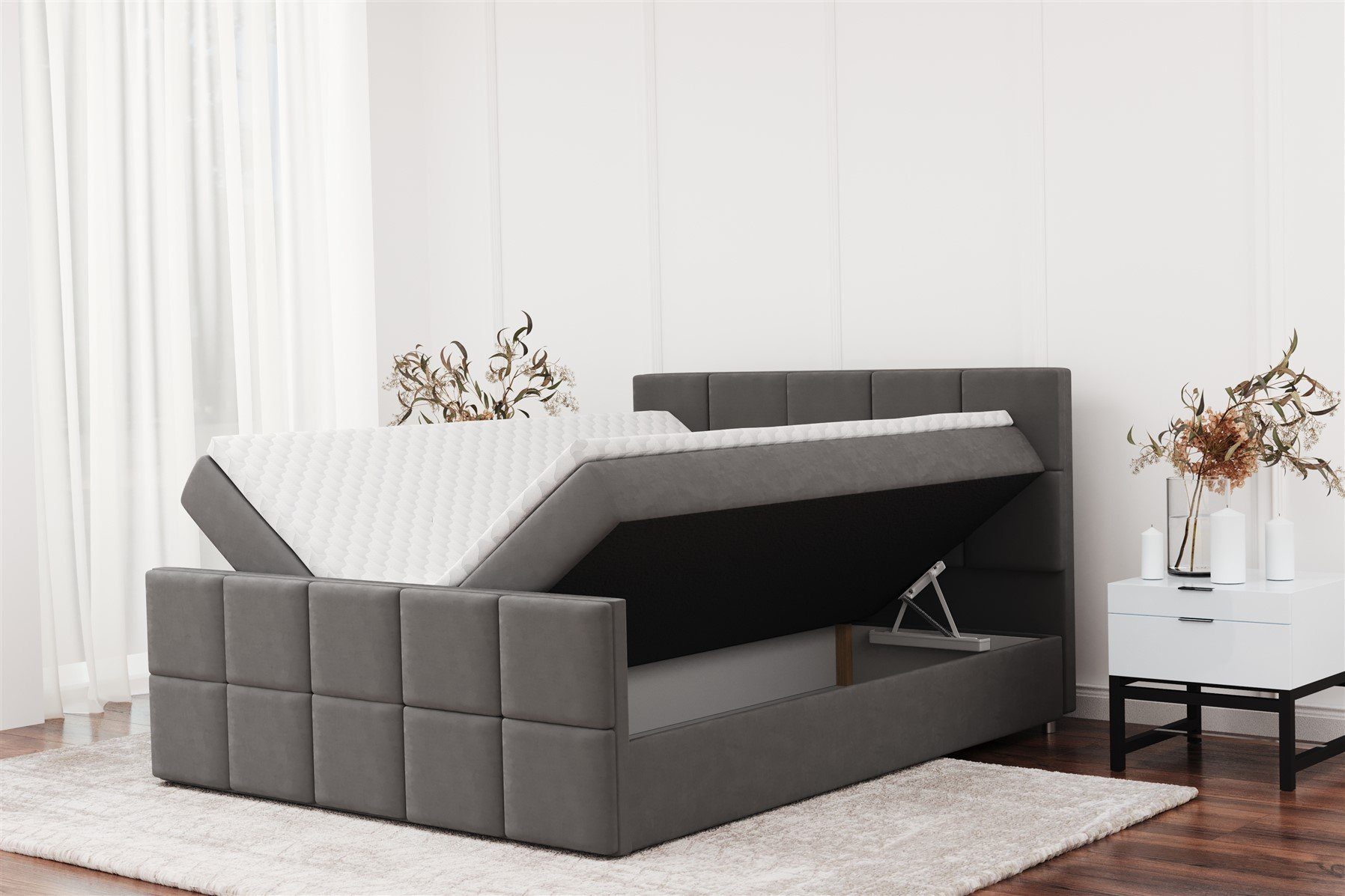 Fun Möbel Boxbett Schlafzimmerbett JOST in Stoff oder Kunstleder (inkl. Bettkasten, inkl. Kaltschaumtopper), gepolstertes Fußteil