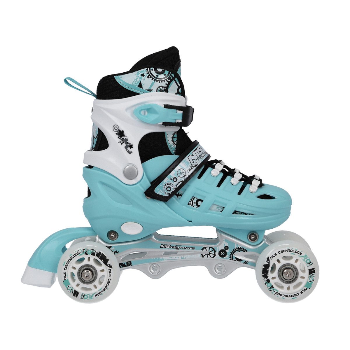 NILS EXTREME Inlineskates 4-IN-1 Inliner Schlittschuhe Rollschuhe Eishockey Blau, verstellbare Größe und wechselbare Kufen