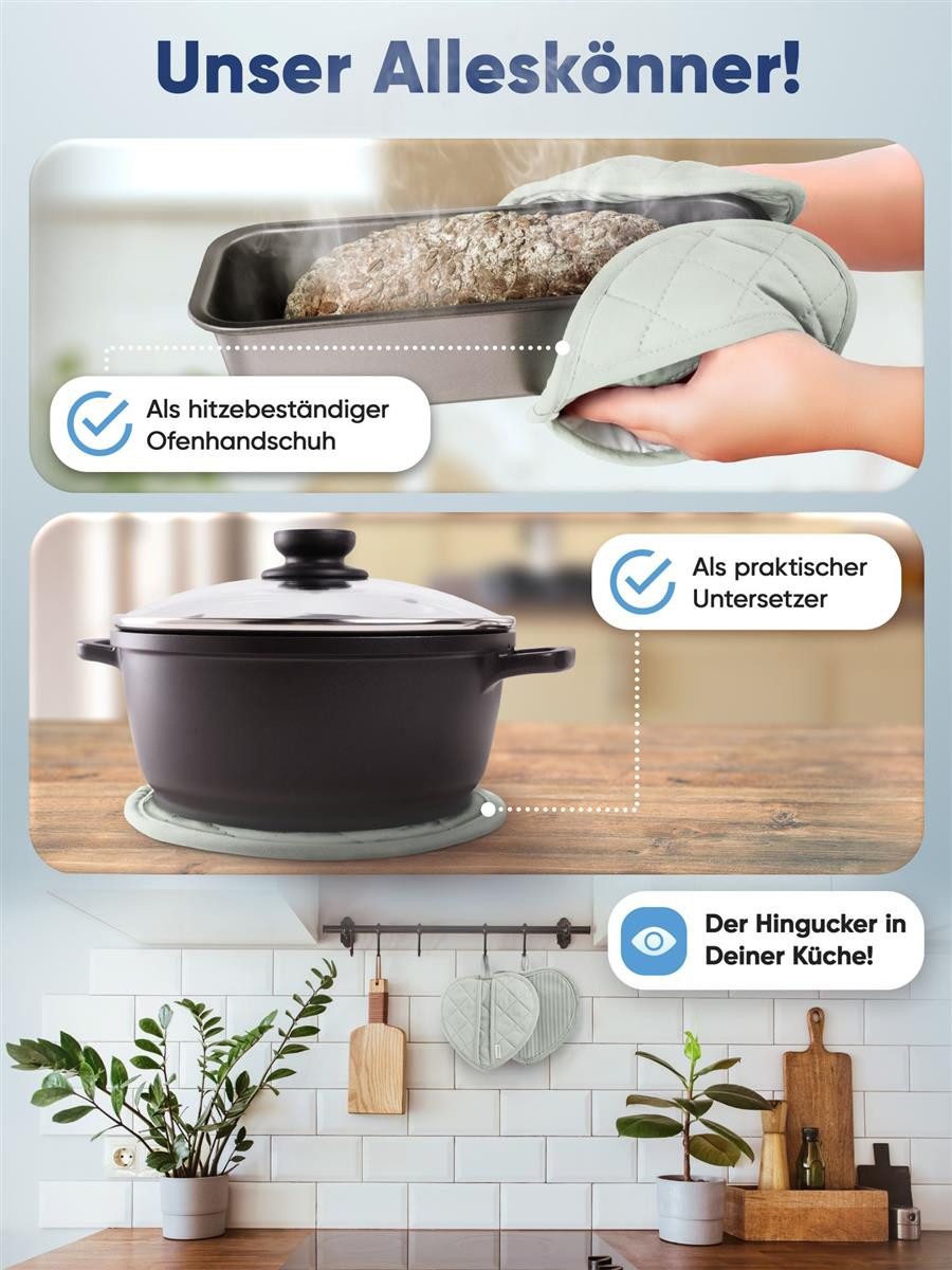 Wohnheld Topflappen Topflappen & Ofenhandschuhe 2er Set hitzebeständig 250° C, (Herz, bestehend aus 2x Ofenhandschuh), hitzebeständig perfekter Schutz einzigartiges Design