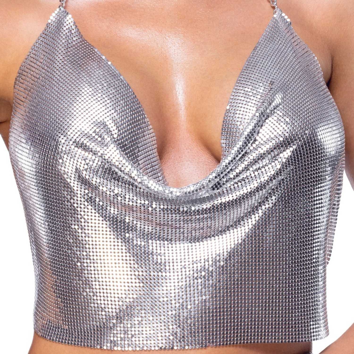 Cottelli ACCESSOIRES Crop-Top Metall-Top silberfarben sexy