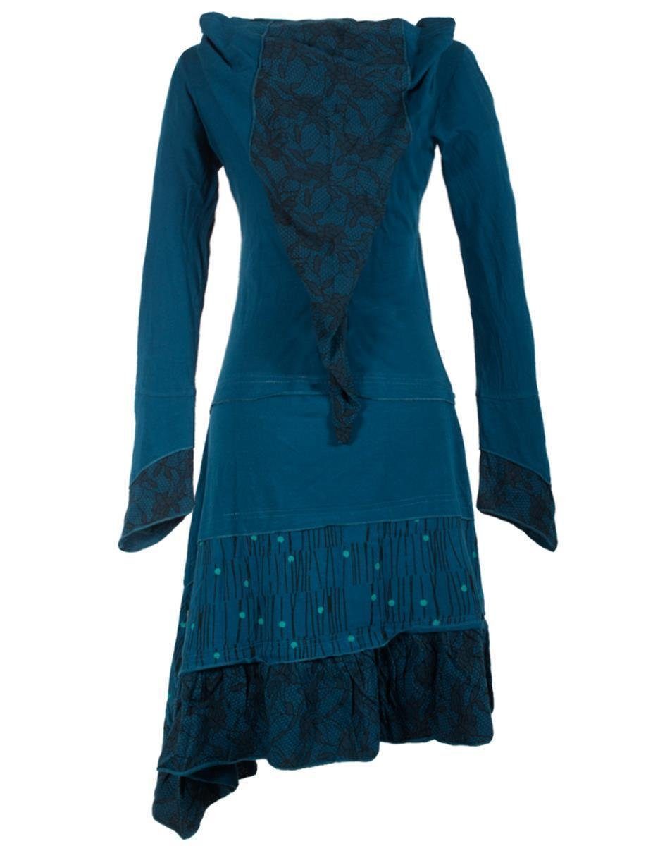 Vishes Jerseykleid Lagenlook Patchworkkleid mit Zipfelkapuze, Rüschen Hippi günstig online kaufen