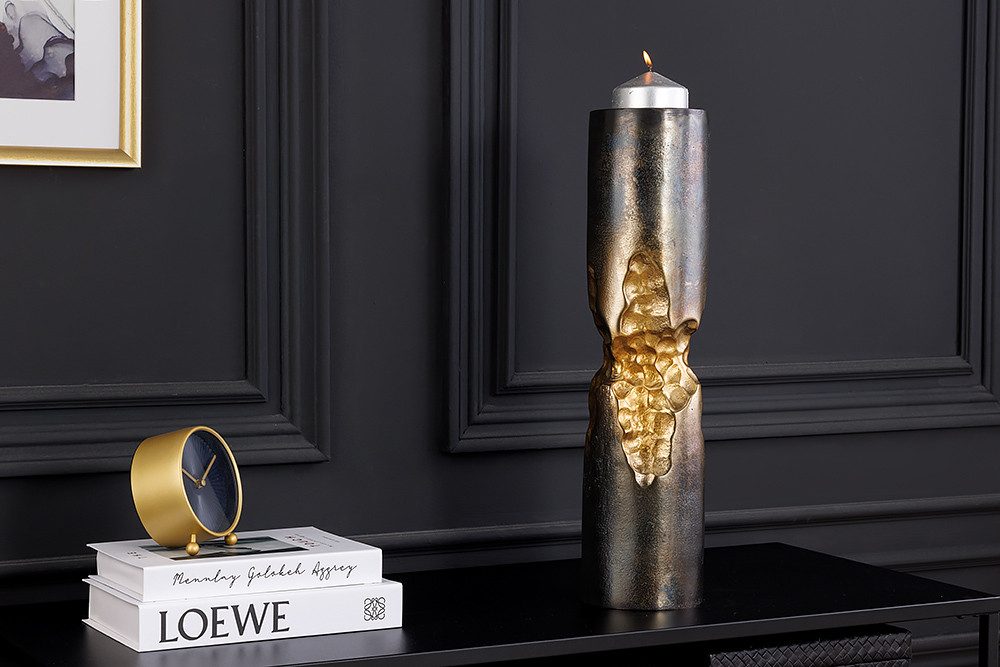 riess-ambiente Dekovase PRECIOUS 50cm schwarz gold · Design-Tischvase aus Metall (Einzelartikel, 1 St), Accessoire · handmade · Hammerschlag Design · Modern