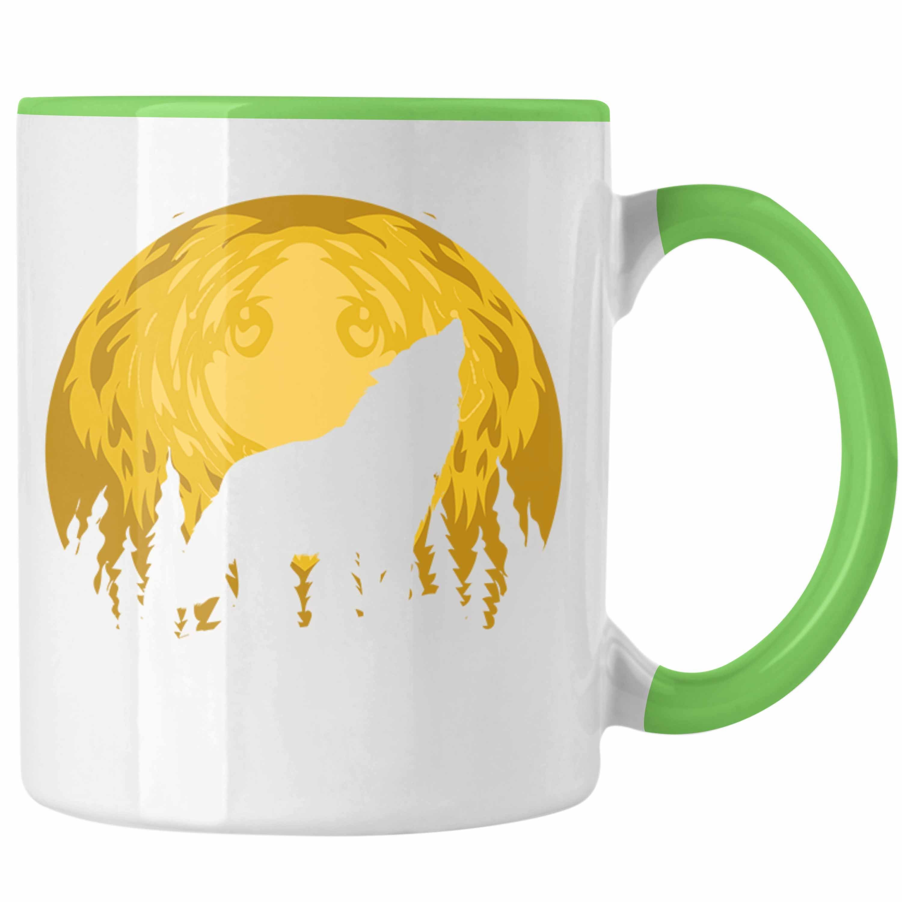 Trendation Tasse Trendation - Einsamer Wolf Tasse Geschenk Wolfsmond Wilde Tiere Geschenk Wolf-Liebhaber Geschenkidee Grün