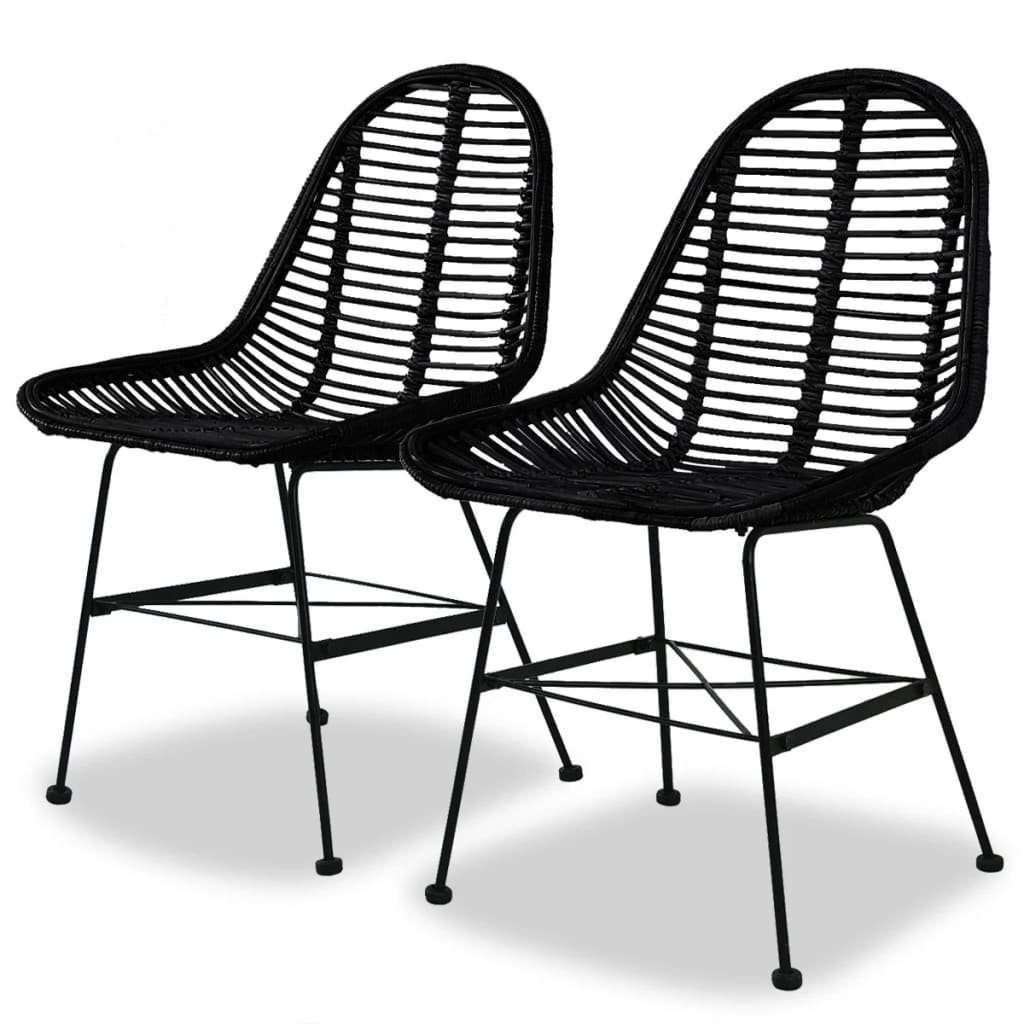 vidaXL Esszimmerstuhl Esszimmerstühle 2 Stk. Natur Rattan Schwarz (2 St) Schwarz | Schwarz