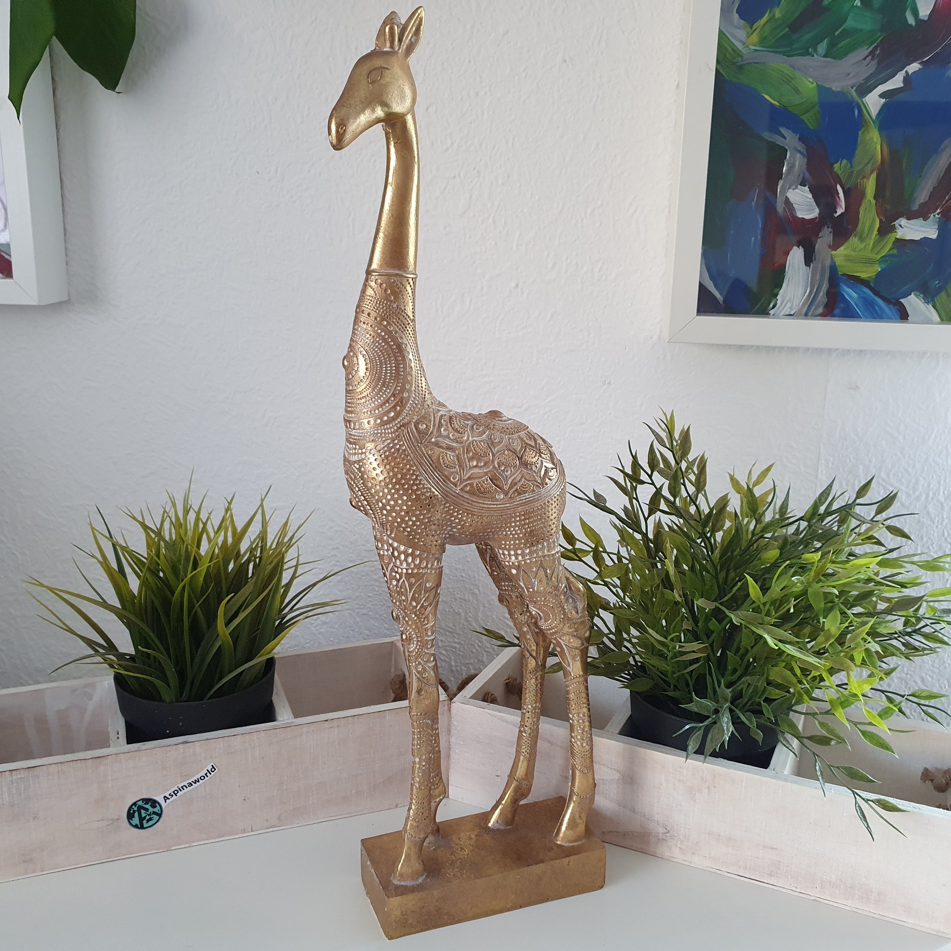 Aspinaworld Dekofigur Stehende Giraffen Figur in Gold 47 cm