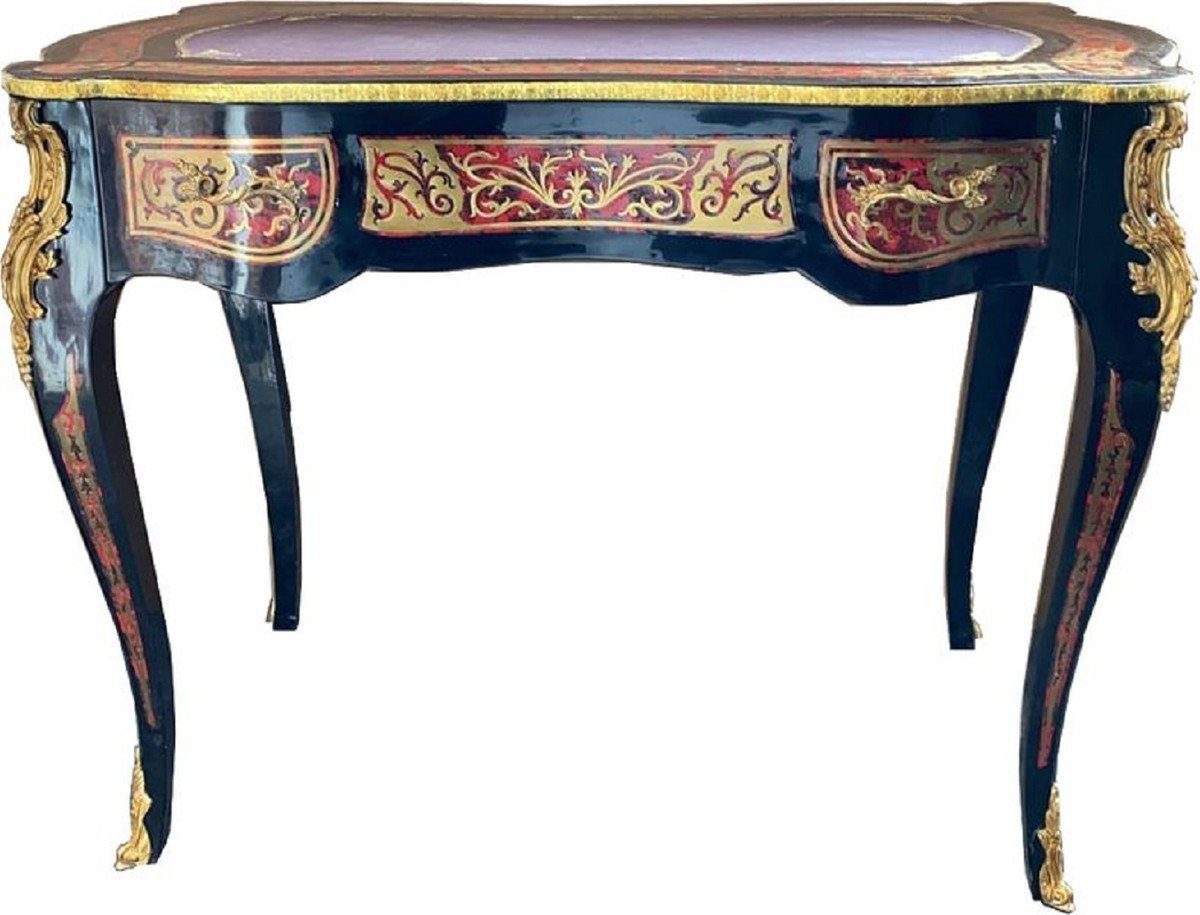Casa Padrino Stil im Möbel Gold Barock französischen Boulle Antik Handgefertigter / - Schreibtisch Rot Schreibtisch mit Schwarz Stil Schublade - Barock Büro Sekretär 