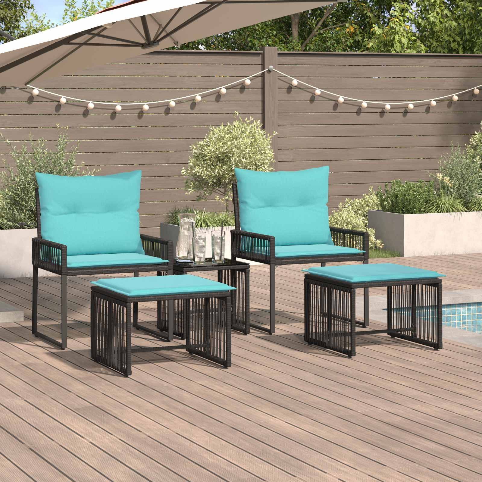 vidaXL Gartenlounge-Set Gartenmöbel Set 11 pcs Schwarz und Türkis Poly-Rattan, (11-tlg)