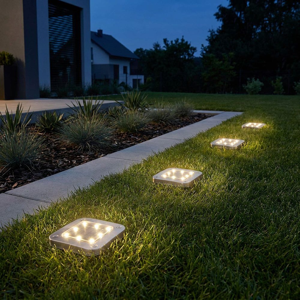 GLOBO LIGHTING LED Solarleuchte, LED-Leuchtmittel fest verbaut, Tageslichtweiß, LED Solarlampe Bodenbeleuchtung Solar Bodenstrahler für Außen 4er Set