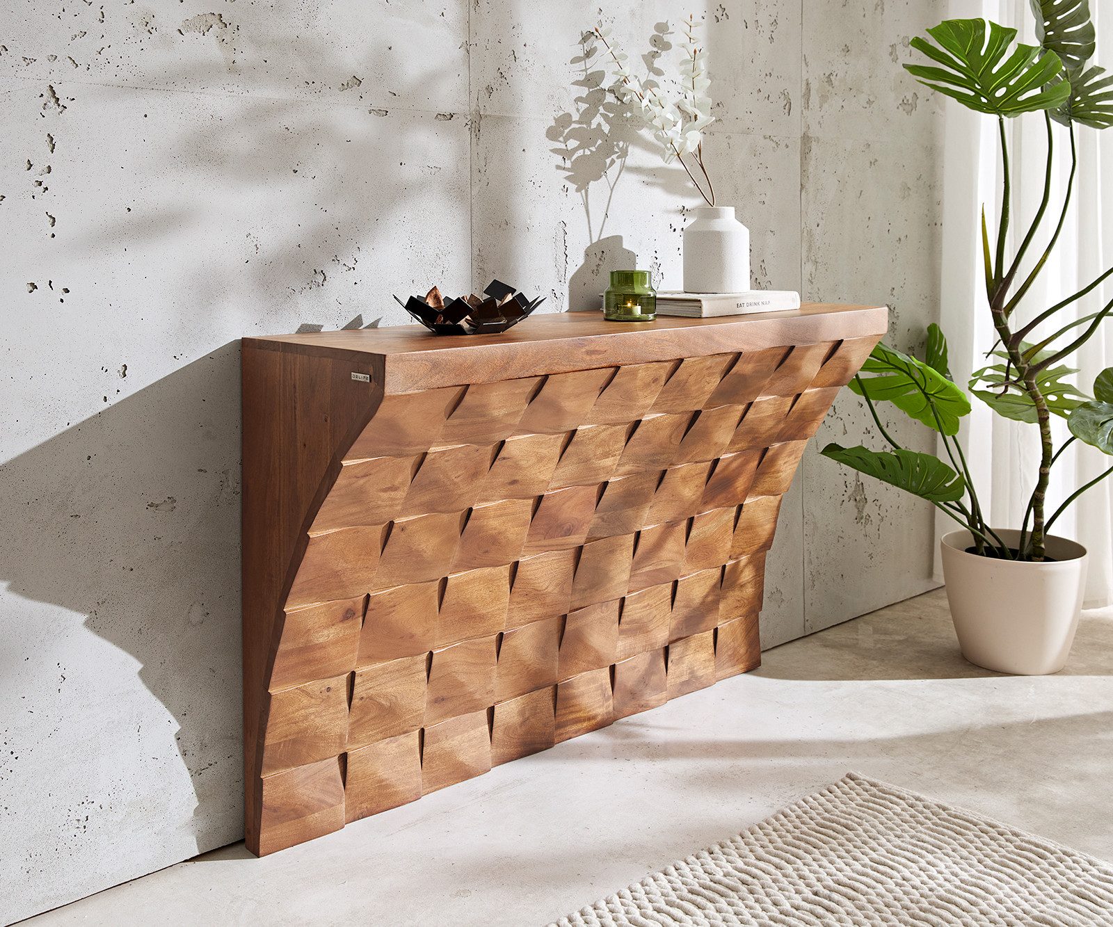 DELIFE Garderoben-Set Eremos, Akazie Natur 120x35 cm Konsole