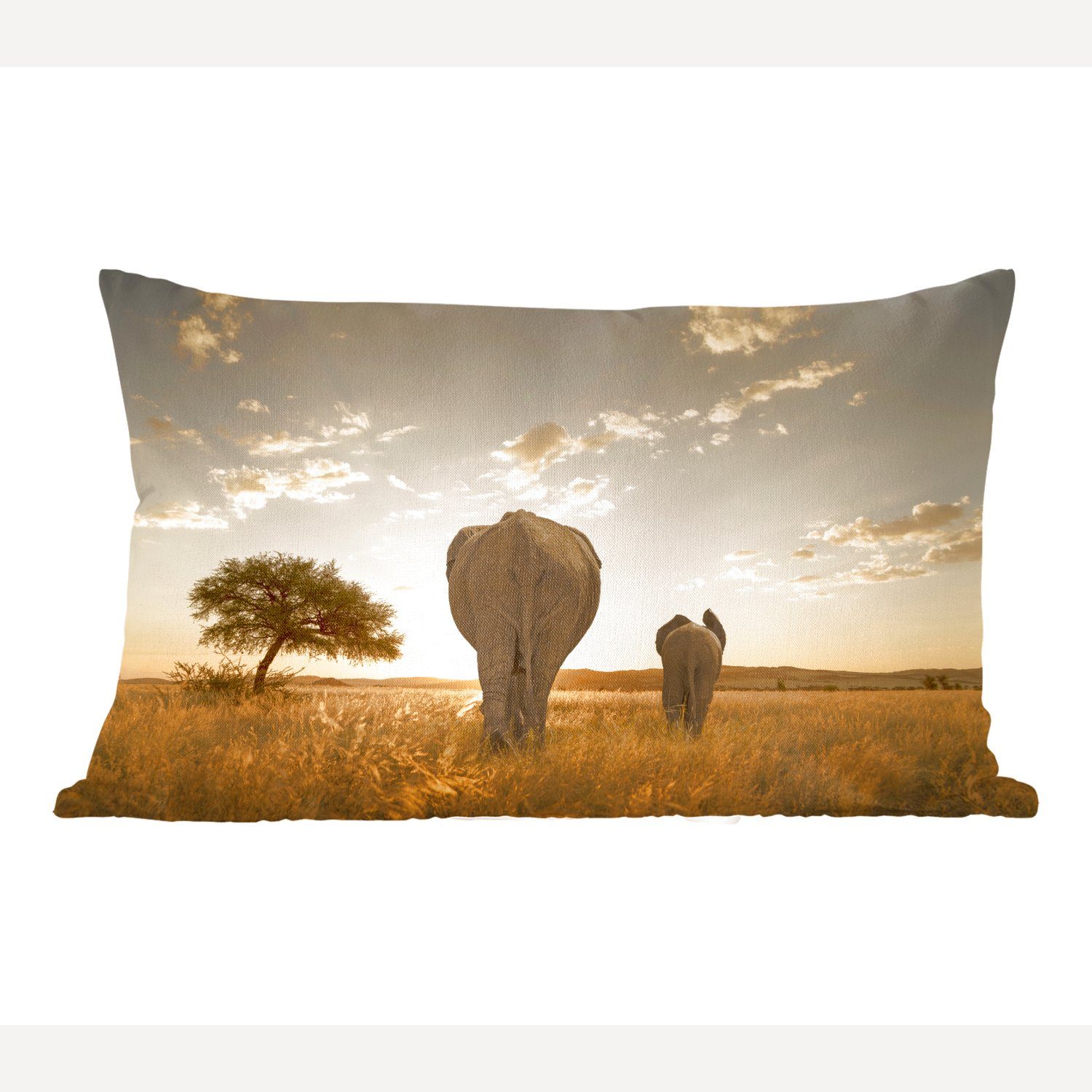 MuchoWow Dekokissen Elefant - Safari - Sonnenuntergang, Wohzimmer Dekoration, Zierkissen, Dekokissen mit Füllung, Schlafzimmer