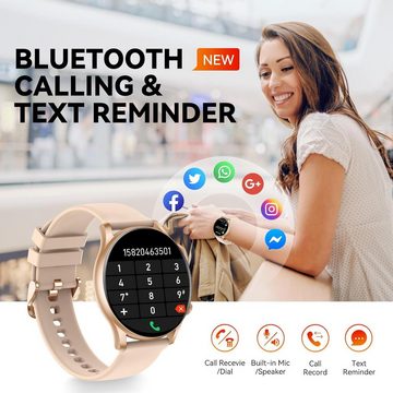 LaNikar Smartwatch (1,43 Zoll, Android iOS), mit Telefonfunktion Fitnessuhr Wasserdicht Sportuhr Runde Armbanduhr