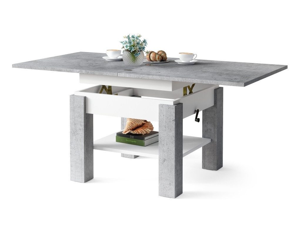 designimpex Couchtisch Design Cleo stufenlos höhenverstellbar aufklappbar Esstisch