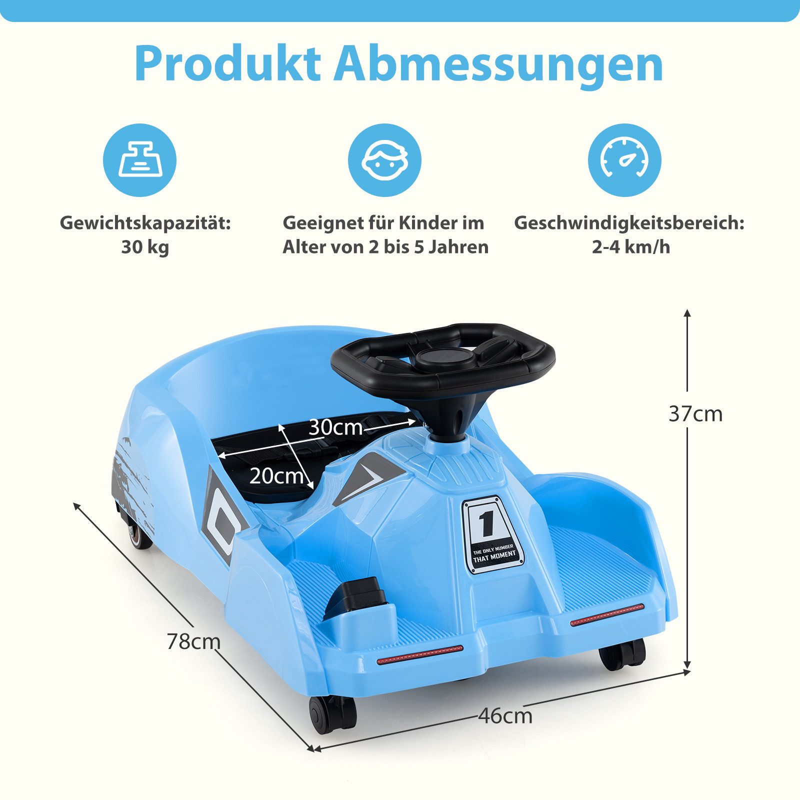 COSTWAY Go-Kart, Reinigungs Elektro-Kinderauto, mit abnehmbarem Mopp