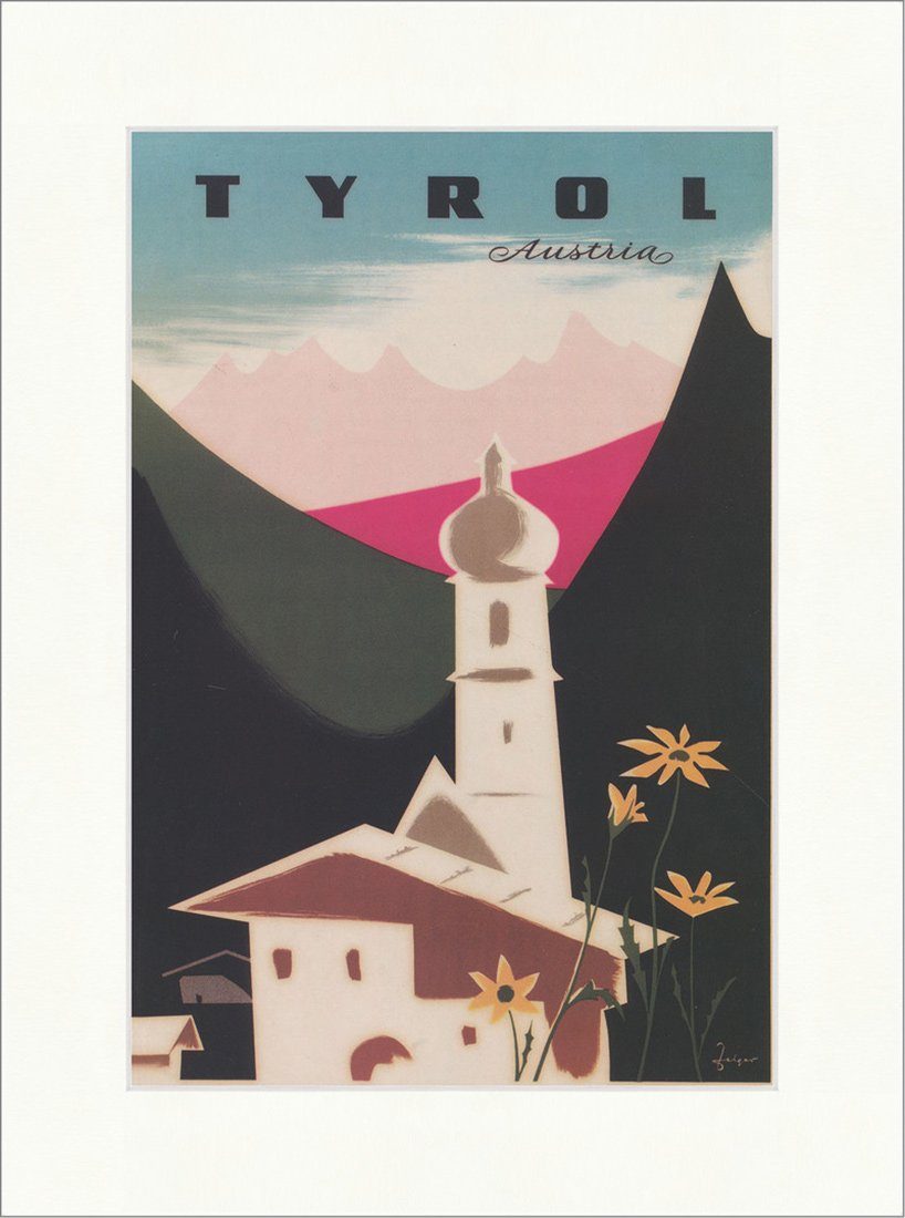 BillerAntik Kunstdruck Tyrol Austria Schwetz Tirol Kirche Blumen Reklame Kunstdruck Plakatwel, (1 St)