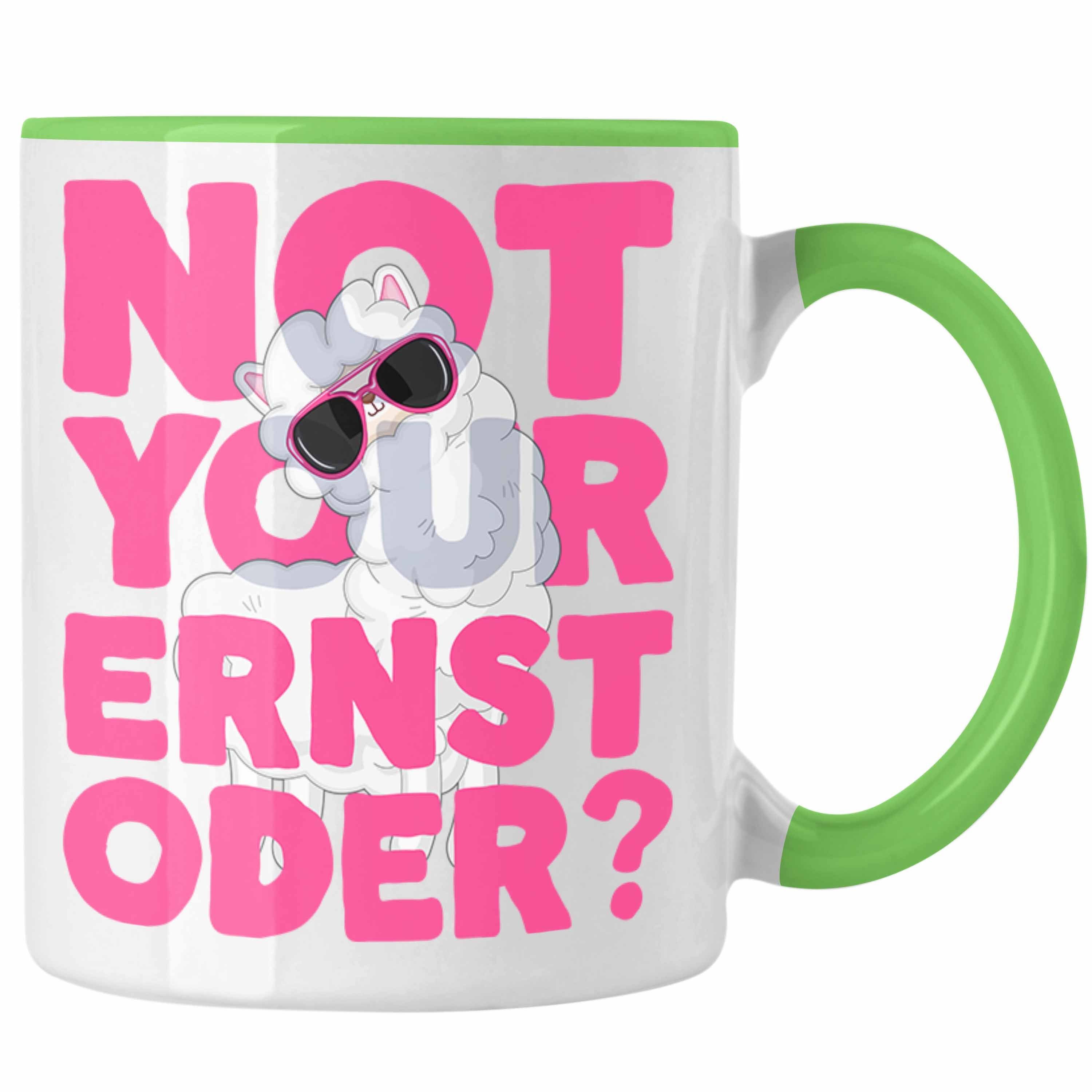 Trendation Tasse Not Your Ernst Oder Tasse Llama Kaffeetasse für Frauen mit Spruch Pink Grün