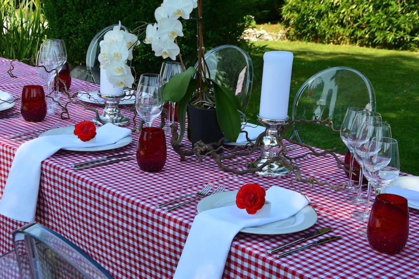 Wimmer Tischdecke,Wassergläsern und (Set, rot Elements Mundservierten) kariert Tischdecken Set Tischdecke Gaby