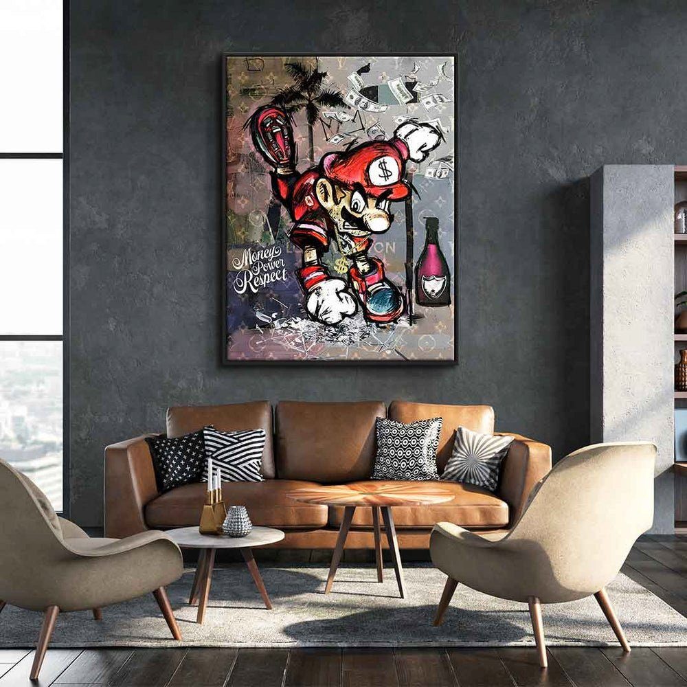 DOTCOMCANVAS® Leinwandbild Money, Power, Respect, Leinwandbild Money Power Respect Super Mario Comic Cartoon Motivation