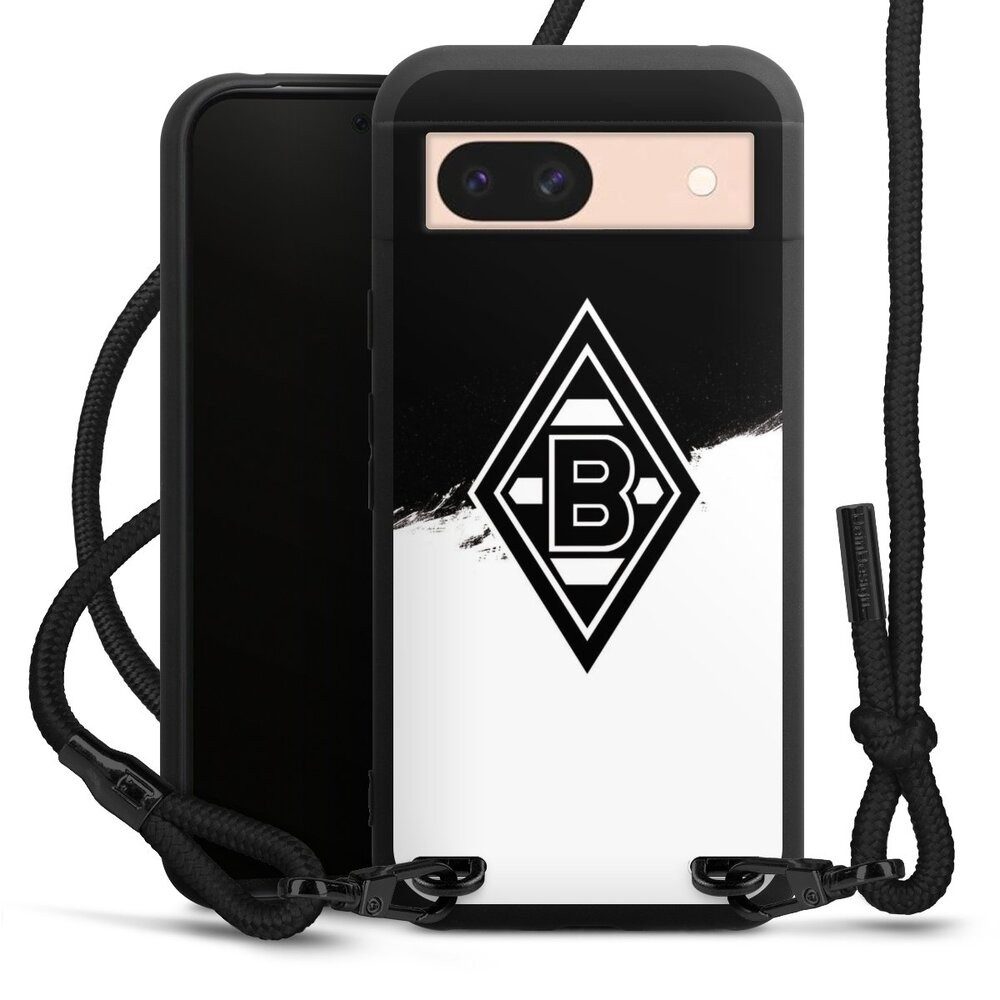 DeinDesign Handyhülle Borussia Mönchengladbach Gladbach Borussia Scratch Schwarz-Weiss, Google Pixel 8a Premium Handykette Hülle mit Band Case zum Umhängen
