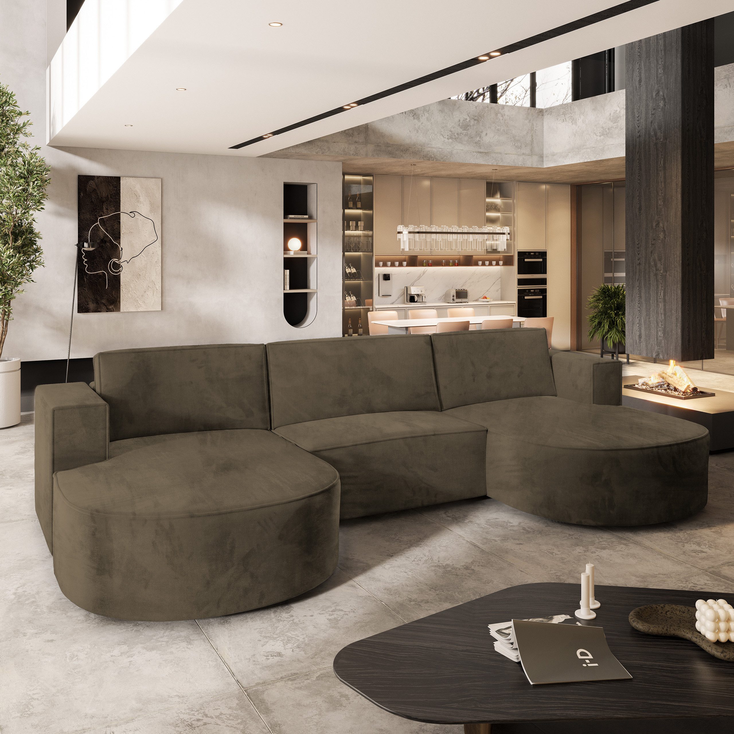 Masseno Ecksofa VEZZO mit Schlaffunktion U-Form, Sofa mit Bettkasten
