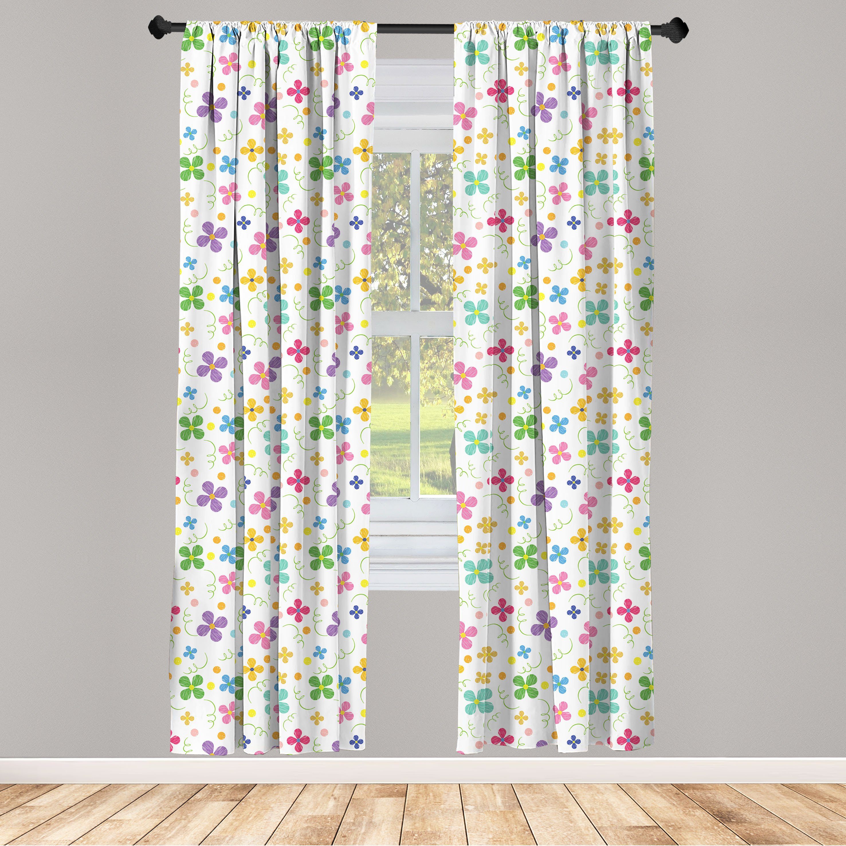 Gardine Vorhang für Wohnzimmer Schlafzimmer Dekor, Abakuhaus, Microfaser, Blume Frühlings-Gänseblümchen-Punkt-Skizze
