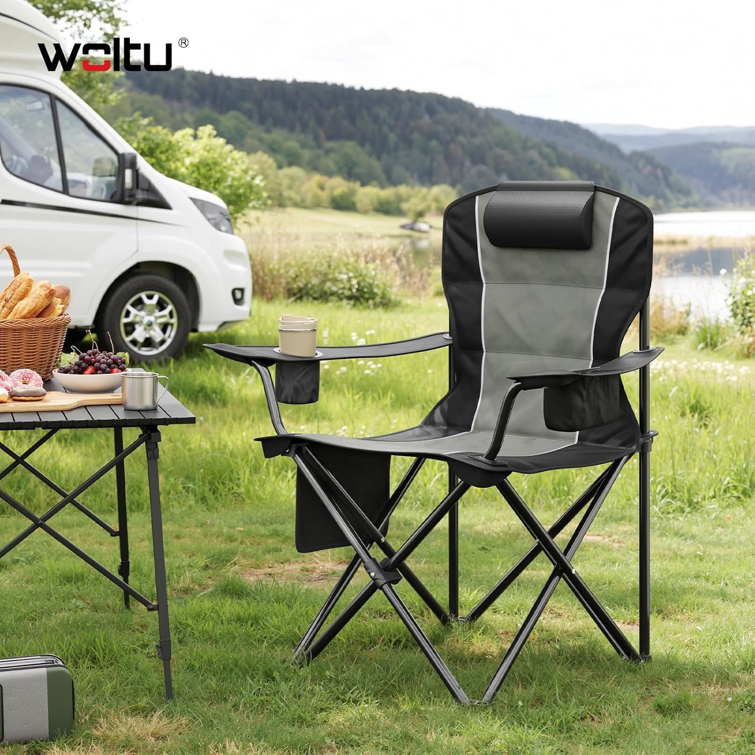 Woltu Campingstuhl, Klappstuhl, Camping Stuhl klappbar leicht, für Camping Angeln Strand