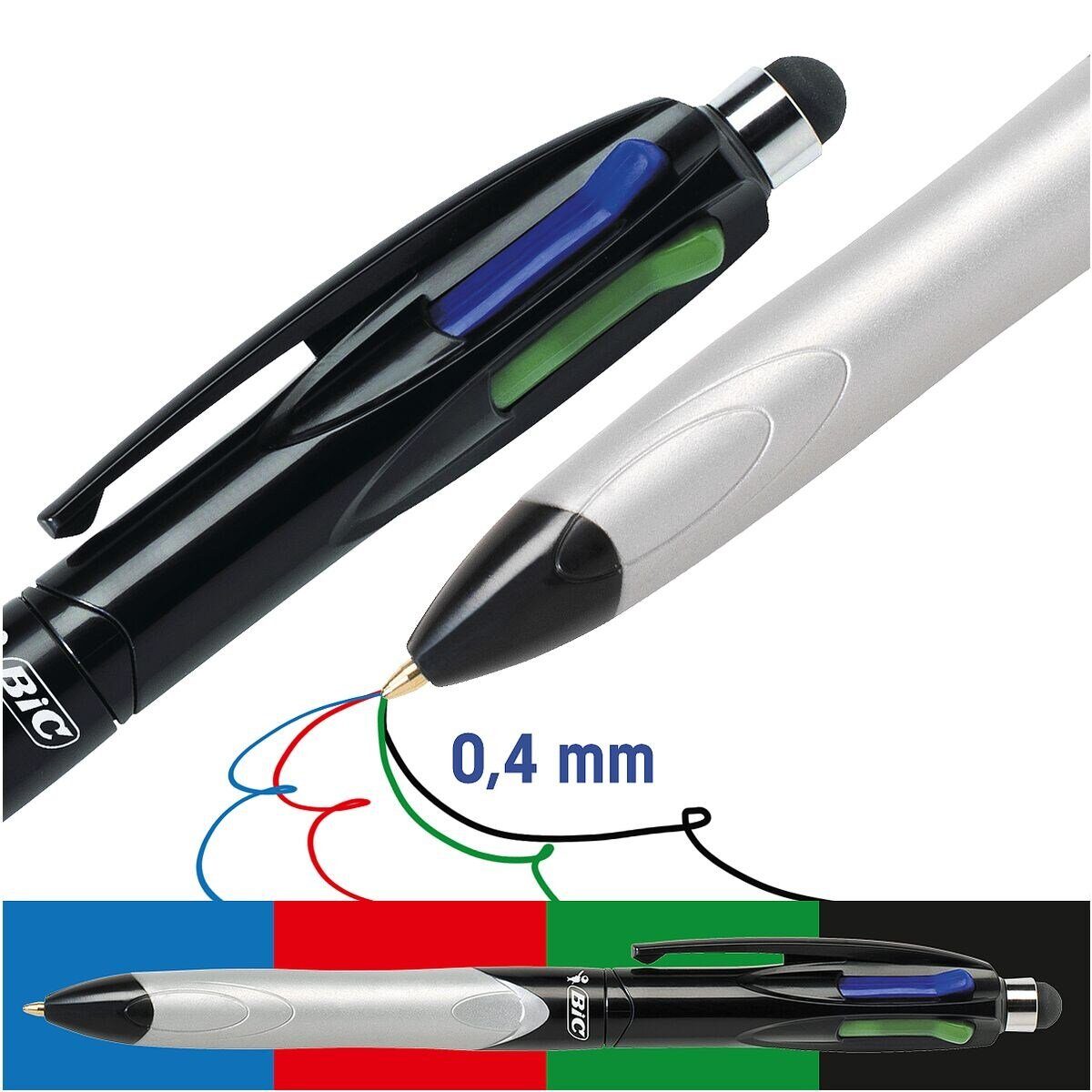 BIC Kugelschreiber 4 in Stylus, Grip Touch-Pen Farben 4 Funktion Colours mit Stift, einem