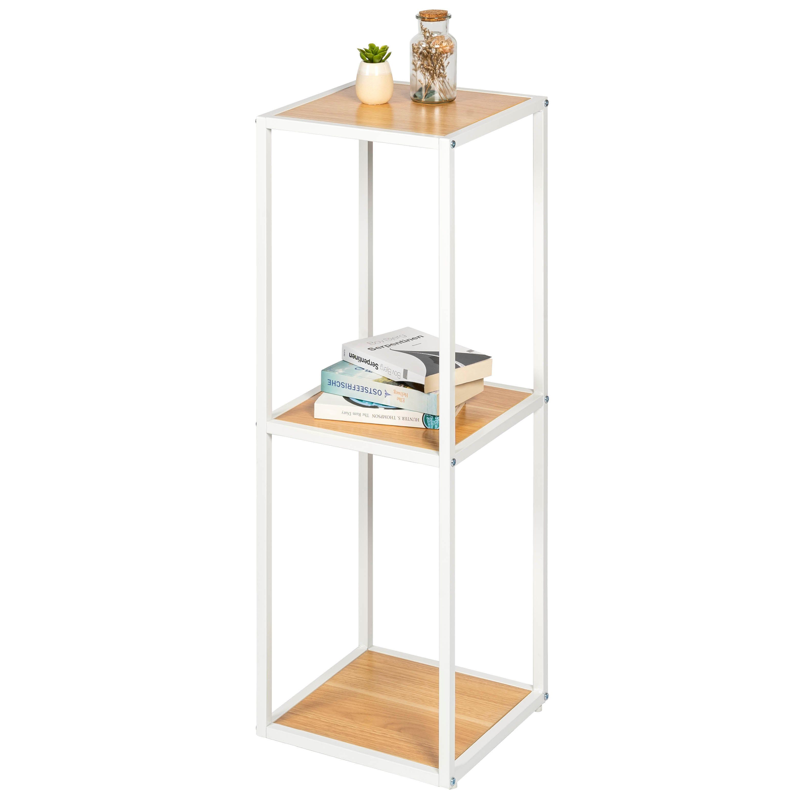 eluno Standregal mit 3 Holz Ablageflächen, höhenverstellbare Füße, mattweiß günstig online kaufen