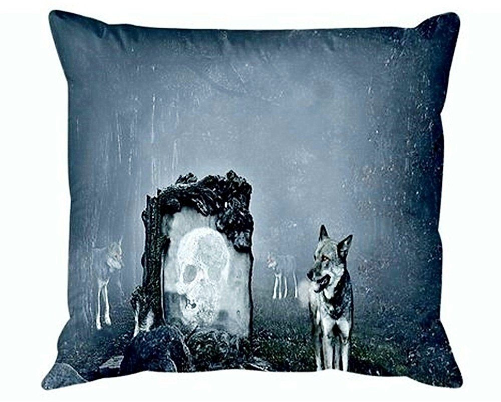 JACK Bettwäsche Microfaser Bettwäsche 135x200cm Wolf Guard Tier Fantasy Totenkopf Grau, Microfaser, 2 teilig, fotorealistischer Print Druck, Mystisch und geheimnisvoll Wolfsrudel