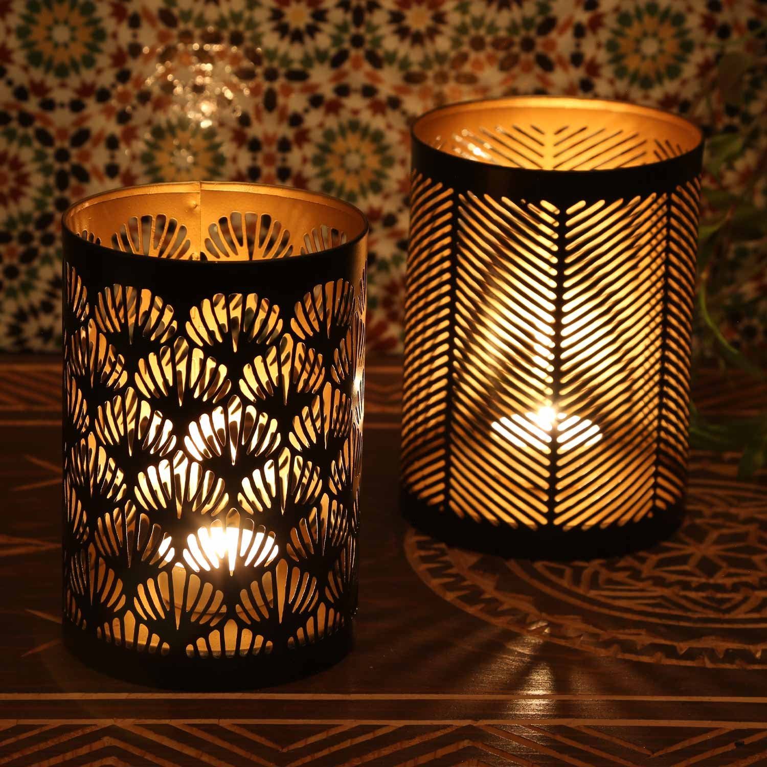 Casa Moro Teelichthalter IRL90 wie Deko (Marokkanische Tisch Orientalisches Gold Lucca Windlicht Wohn Deko Weihnachten, Teelichthalter rund 2er Nacht), aus 1001 Schwarz Set