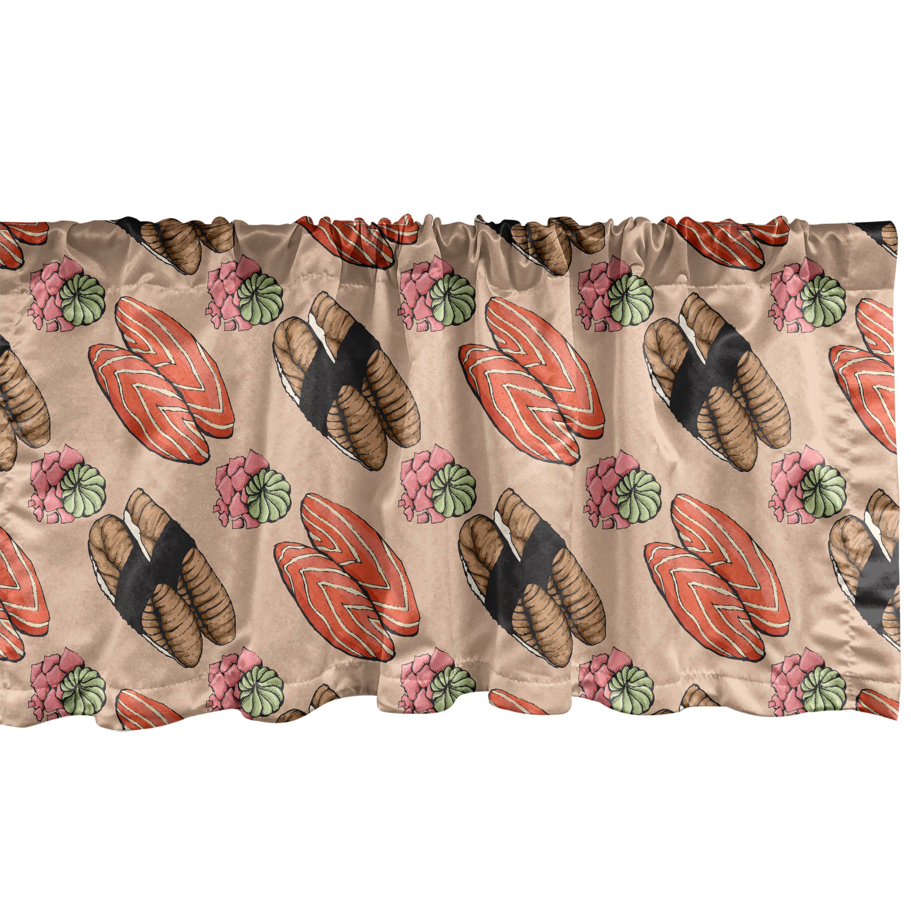 Scheibengardine Vorhang Volant für Küche Schlafzimmer Dekor mit Stangentasche, Abakuhaus, Microfaser, Sushi Japanische Küche Sashimi Rolls