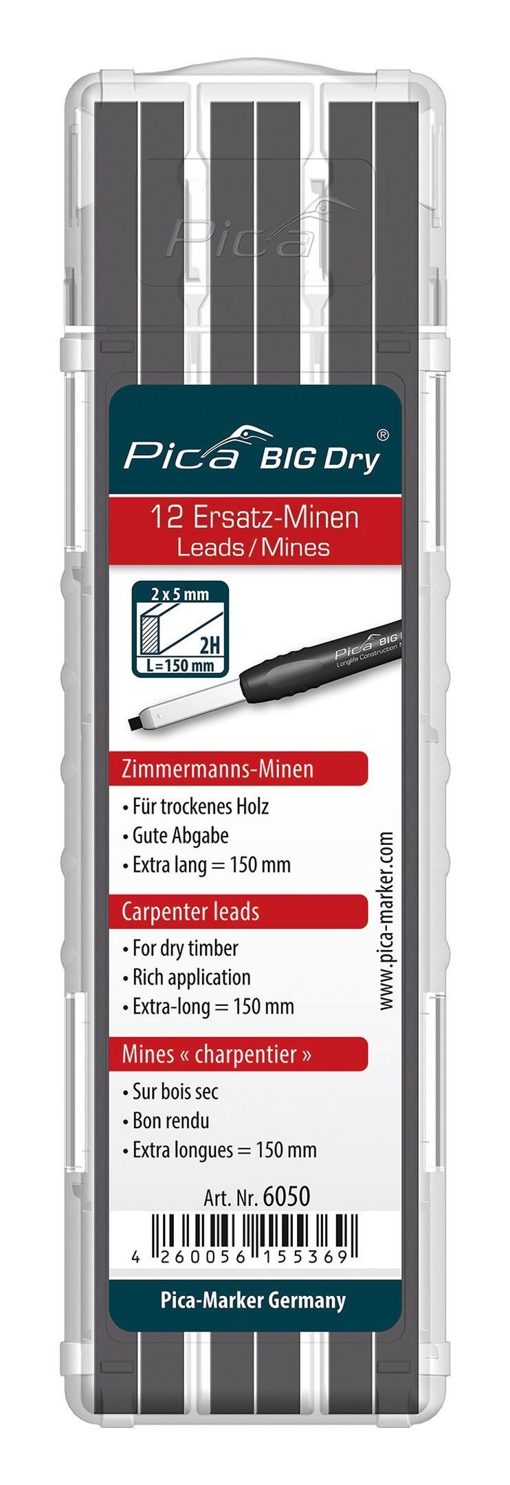 Zimmermann Pica Bleistift, Graphit Ersatzminenset 2H Minen