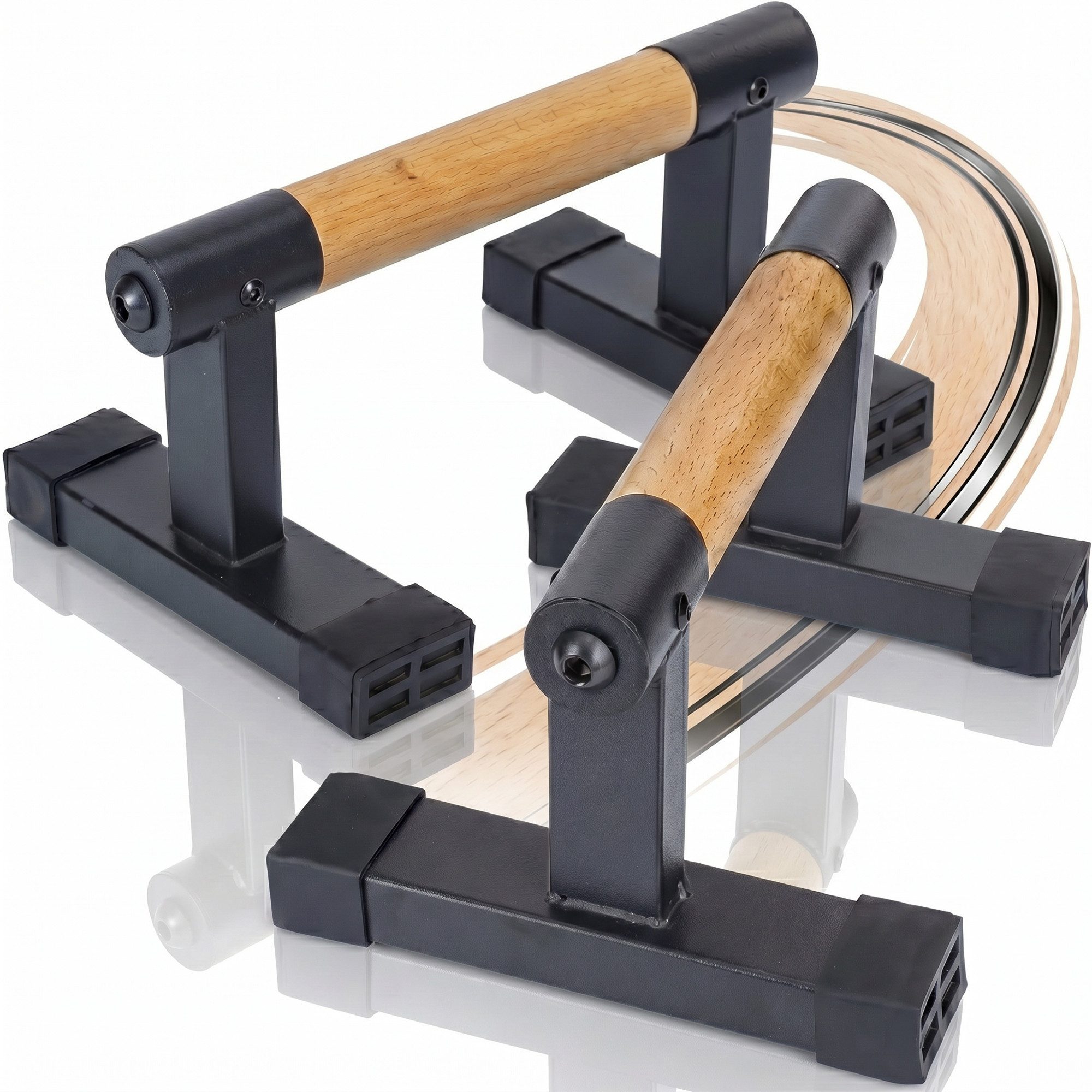 Body & Mind Liegestützgriffe Fitnesstraining-Liegestützgriffe – Handgelenkschonende (Holzgriffe für Ganzkörper-Training, Kompakte Trainings-Griffe), inkl. Gratis E-Book