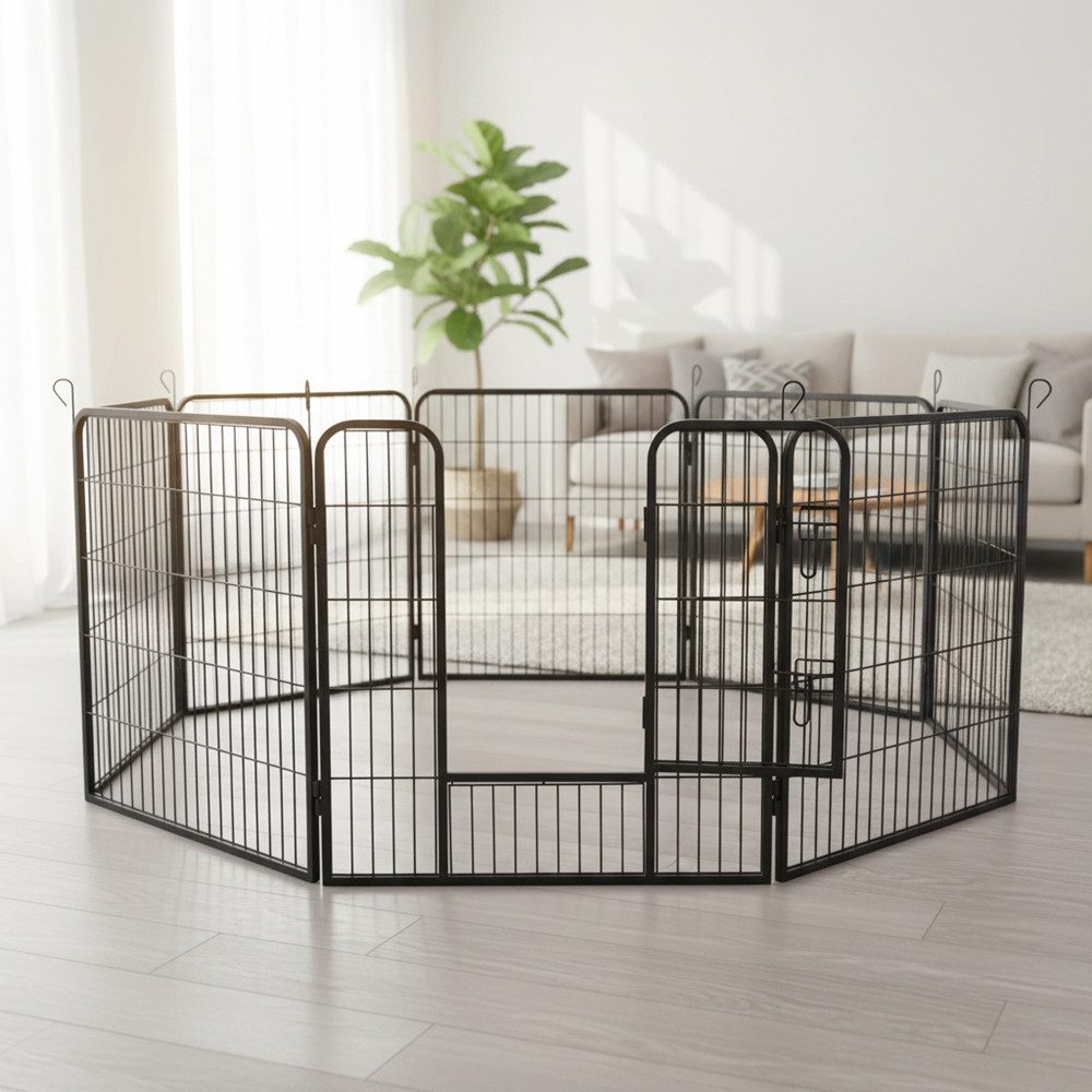 Mucola Freigehege Welpenauslauf 8 Elemente 80x80cm Laufgitter Welpenzaun Freigehege, Keine scharfen Kanten