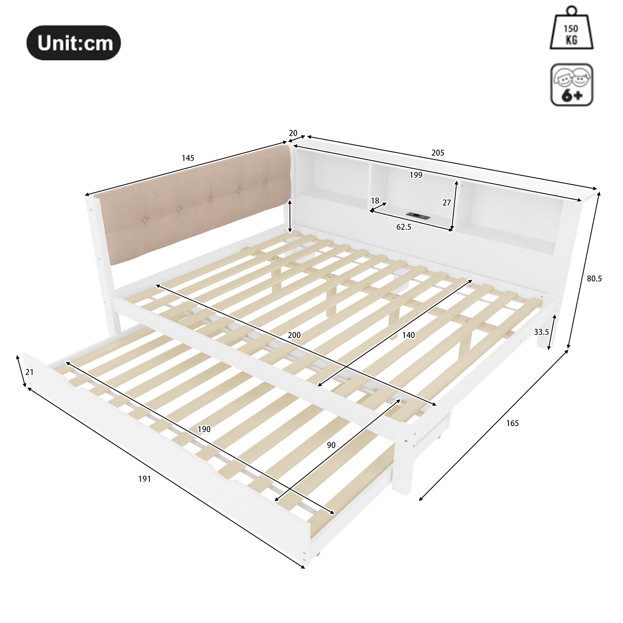 Ulife Daybett Tagesbett, Schlafsofa, Einzelbett, Kinderbett mit dimmbarer L günstig online kaufen