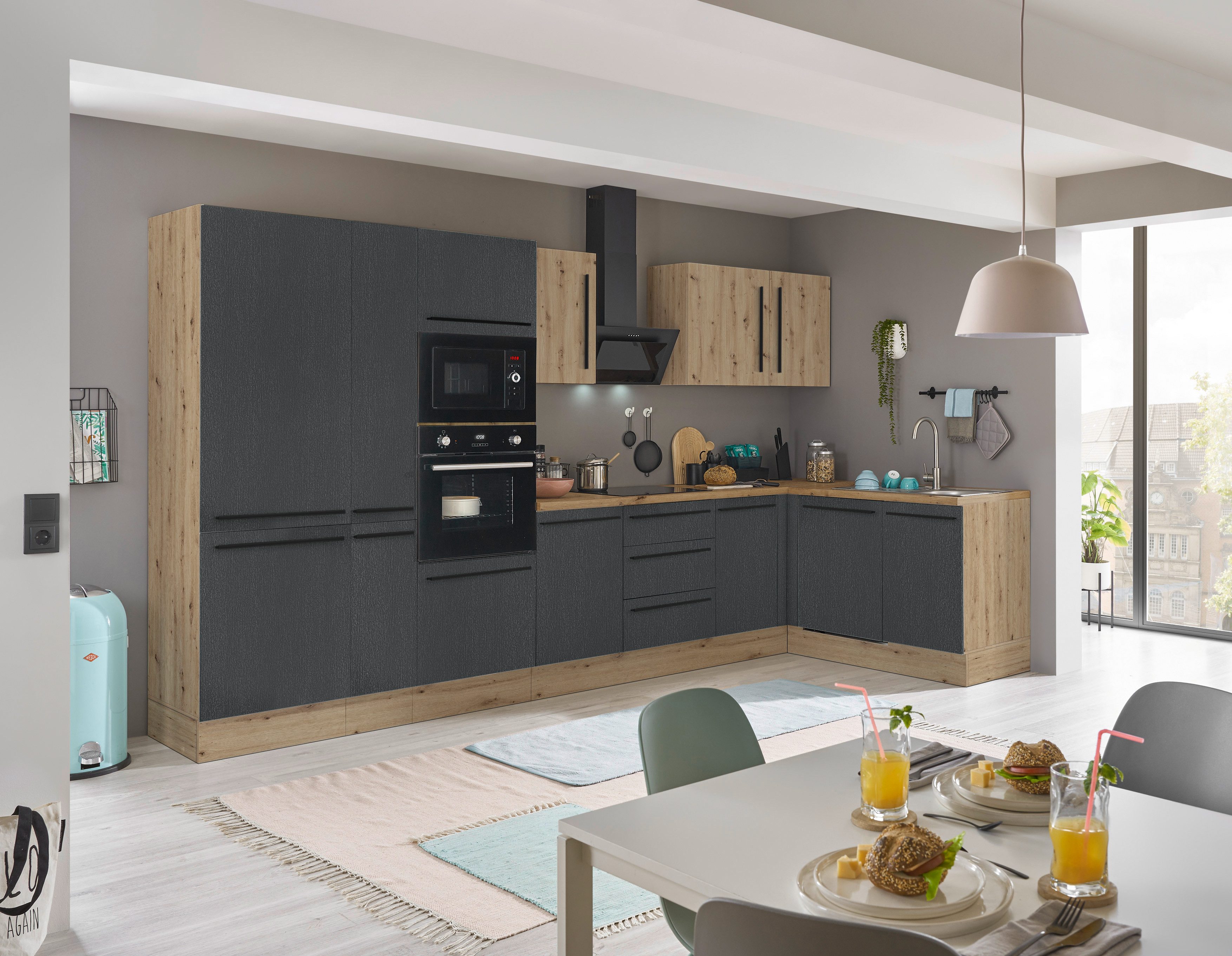 KOCHSTATION Winkelküche Florida, Stellbreite 370x175 cm, wahlweise mit E-Geräten, mit Softclose für Türen und Schubkästen