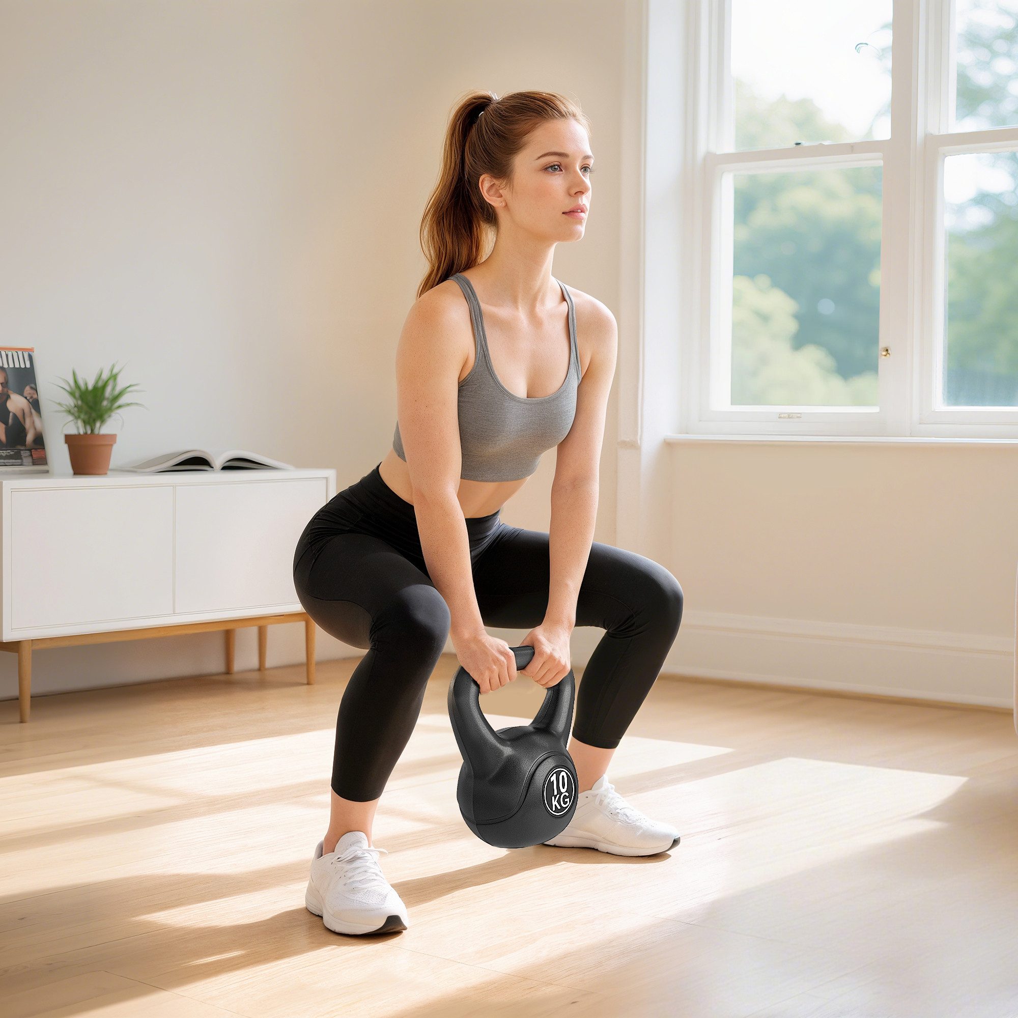 HOMCOM Kettlebell mit Sand befüllt, (Kugelhantel, 10 kg Gewicht-Hantel), für Anfänger, Zuhause, Krafttraining