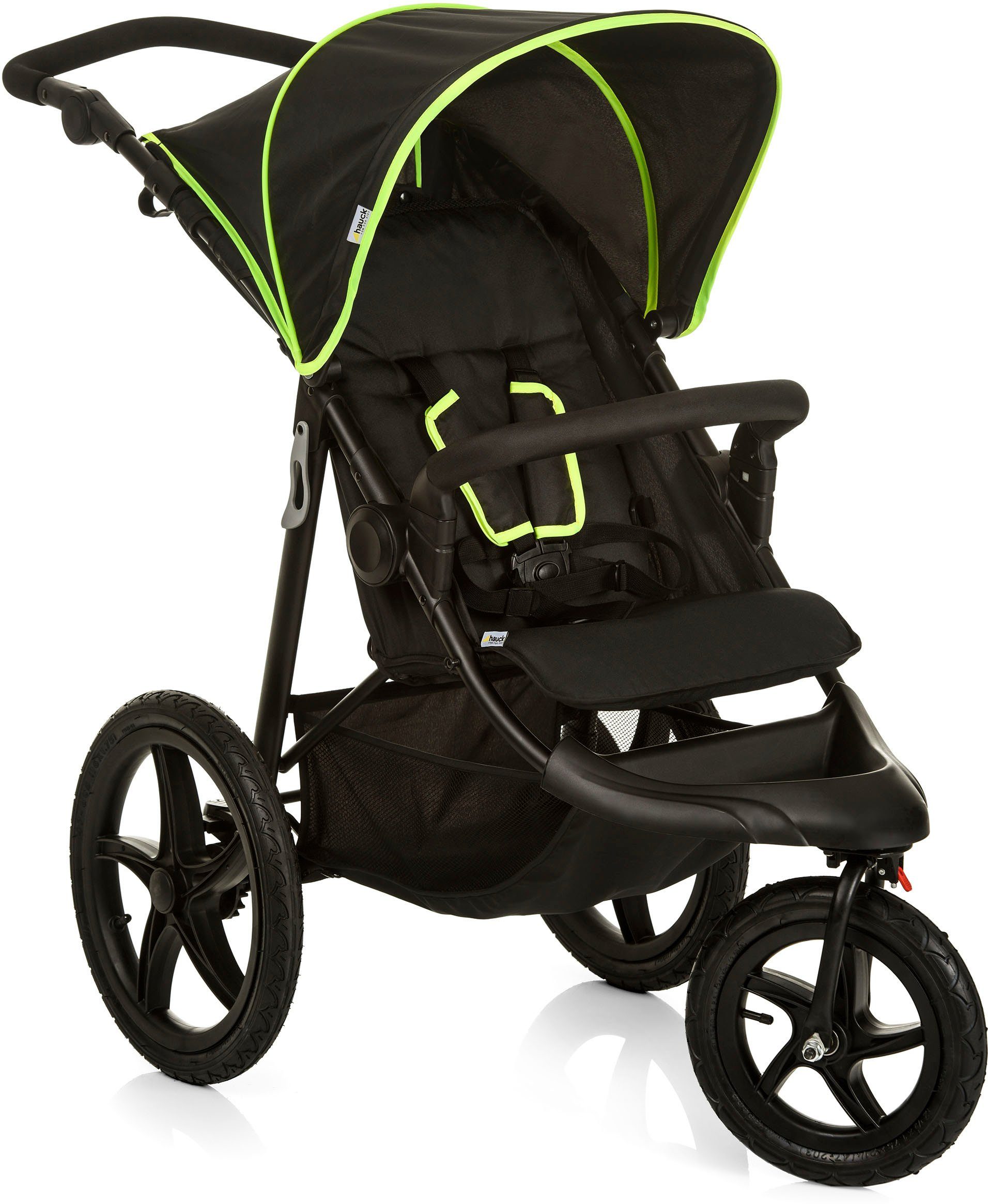 yellow, mit Hauck black/neon und Runner Vorderrad schwenk- Dreirad-Kinderwagen feststellbarem