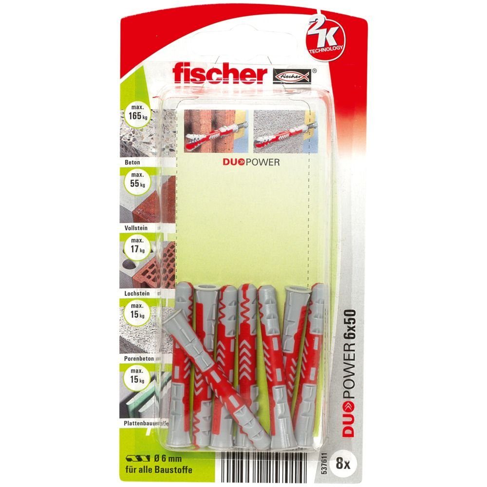 fischer Schrauben- und Dübel-Set Fischer Dübel Duopower 6.0 x 50 mm - 8 Stück