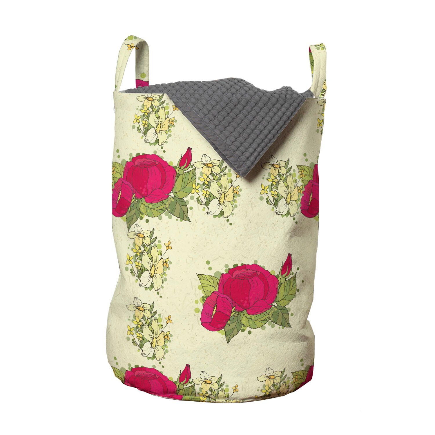 Abakuhaus Wäschesäckchen Wäschekorb mit Griffen Kordelzugverschluss für Waschsalons, Blumen Vintage Grunge-Rosen-Blumenstrauß