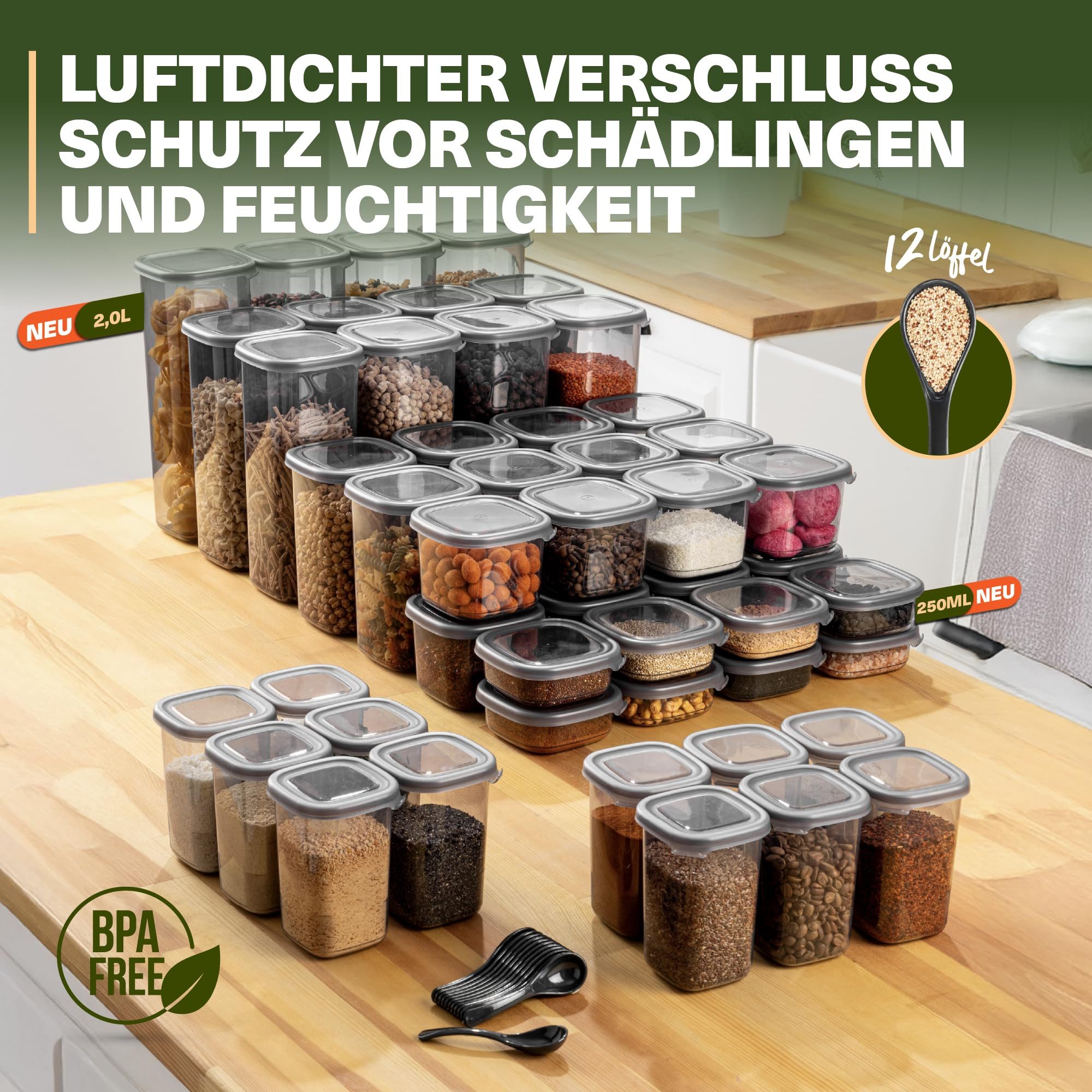 Viwares Vorratsdose Viwares Praktisches Vorratsdosen-Set Mix Eck 48er PEGGY, (Set, 48-tlg., Peggy), Einheitliche Deckel – Bild 5 von 5