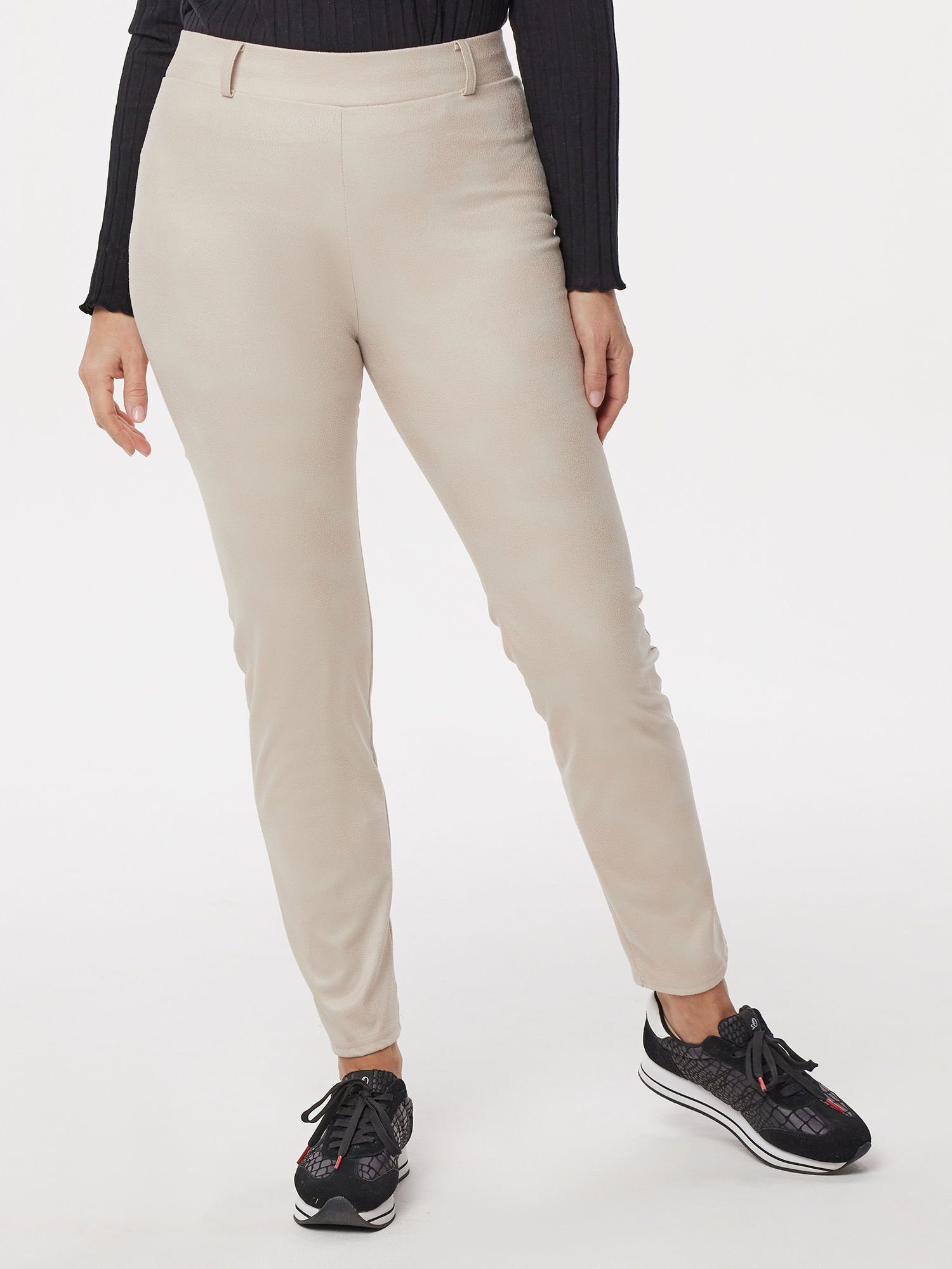 MONACO blue Lederimitathose Leggings elastisch in Lammnappalederoptik beige