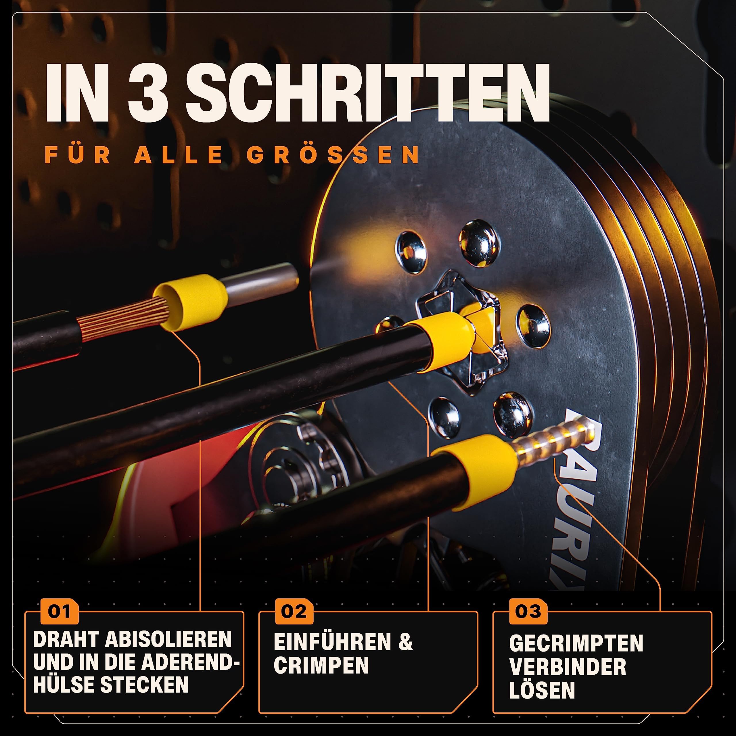 BAURIX Crimpzange Sechskant - Selbsteinstellende Krimpzange für Aderendhülsen, 0,25-6mm², Ergonomische Presszange für isolierte & unisolierte Aderendhülsen, Crimpwerkzeug