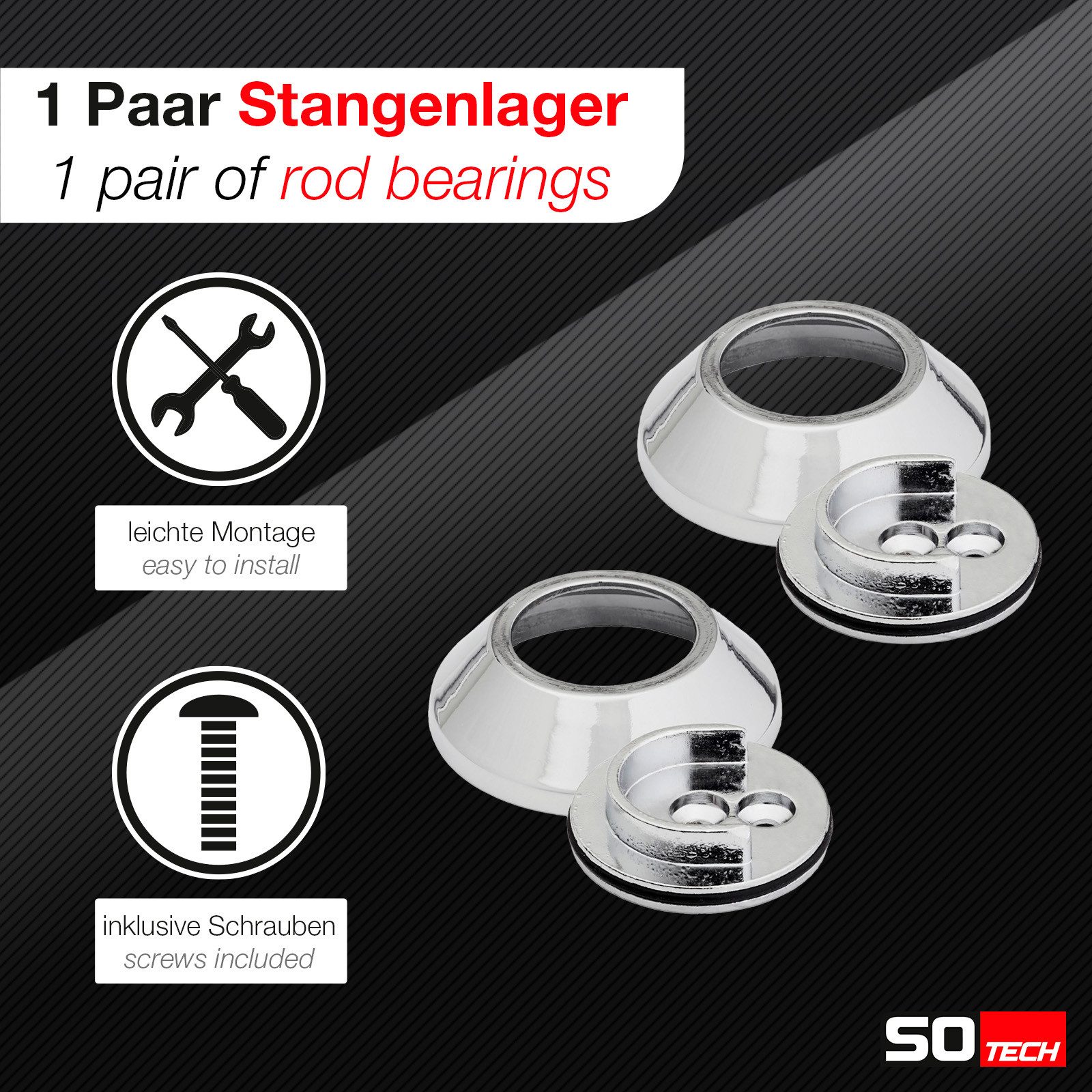 SO-TECH® Garderobenstange Kleiderstange Schrankstange Chrom poliert, (2 St), Schrankstangenlager konisch