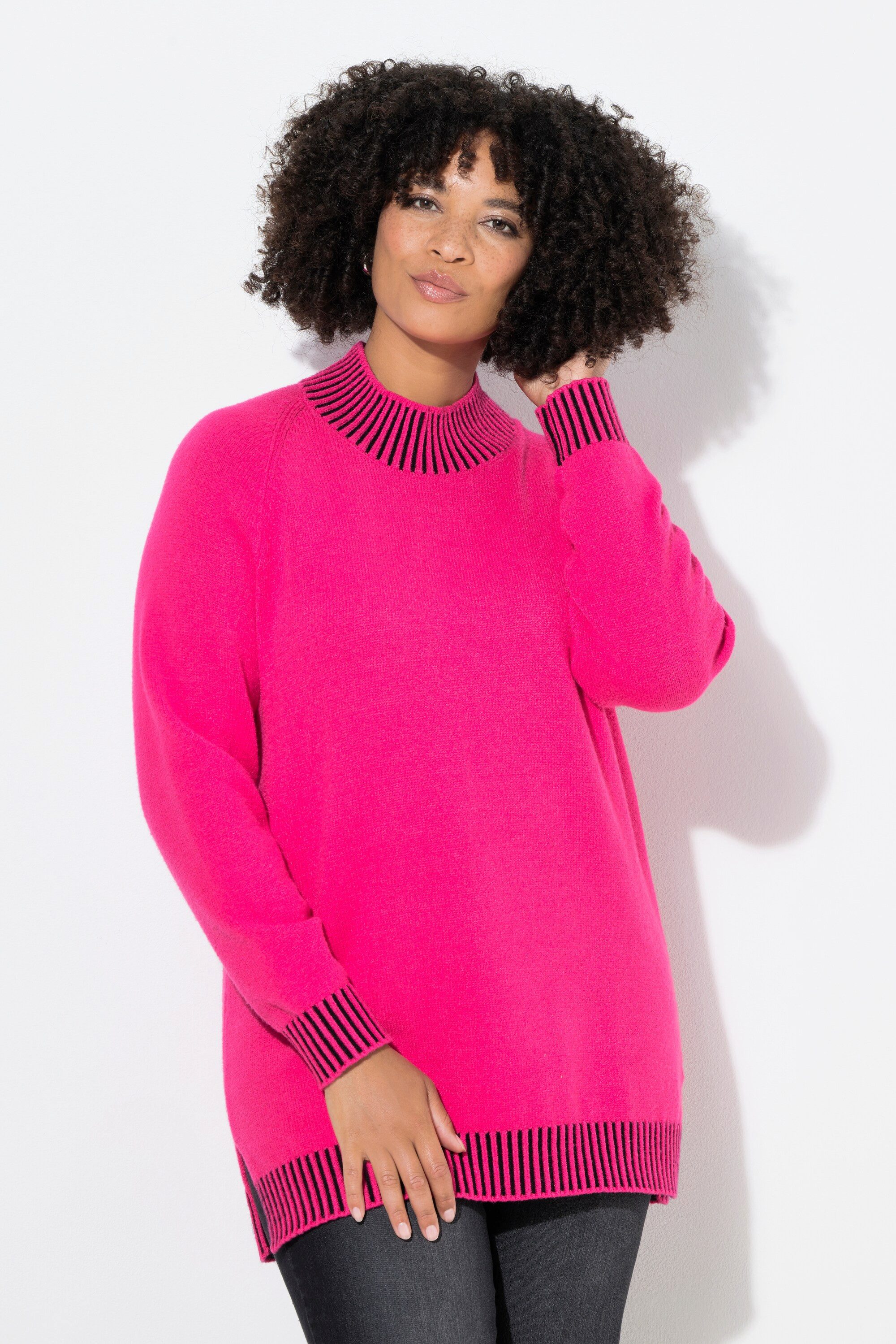 Strickpullover Pullover Straight Fit Stehkragen mit Streifen