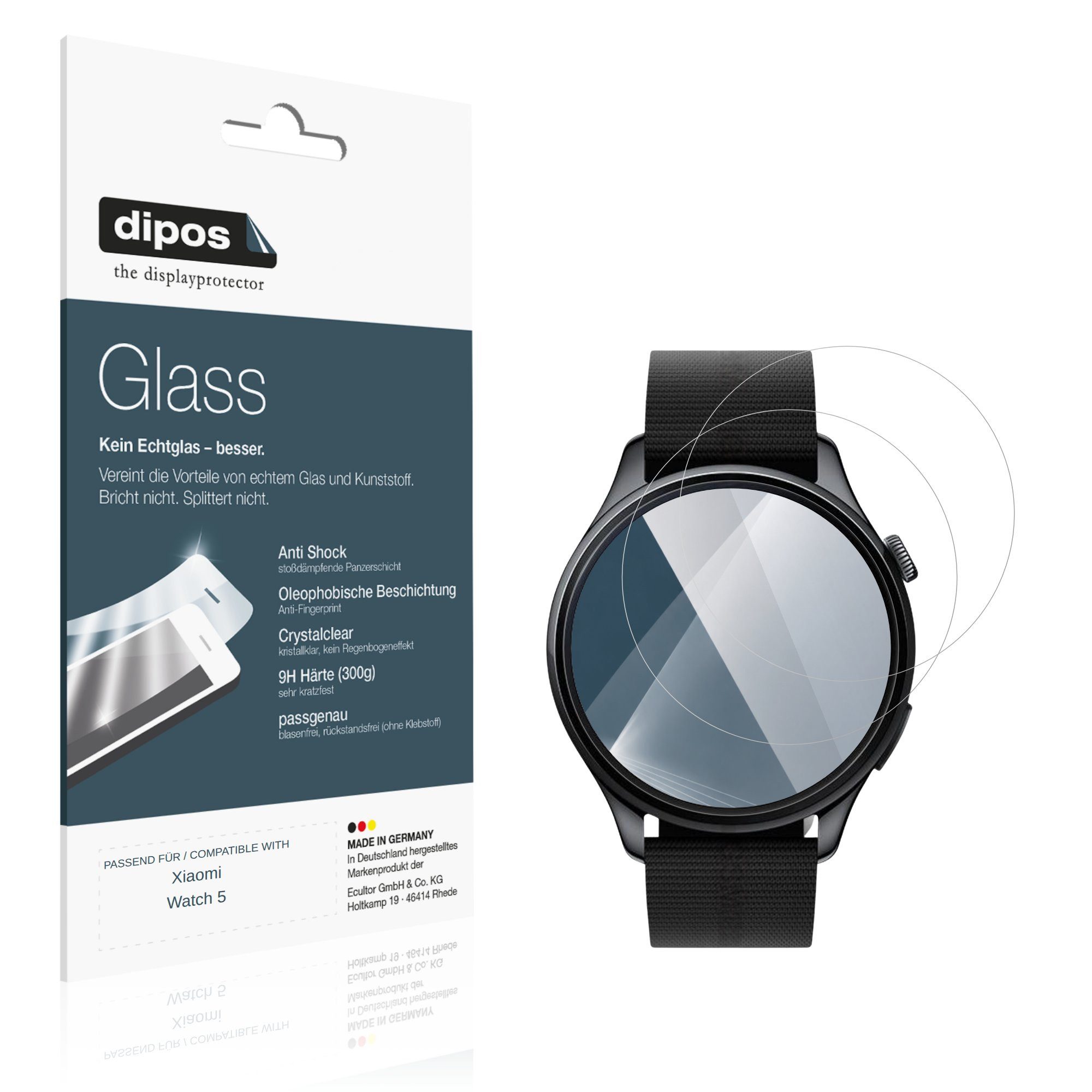 dipos Displayschutzfolie Schutzfolie für Xiaomi Watch5, 2 Stück, Displayschutz Schutz Folie Made in Germany