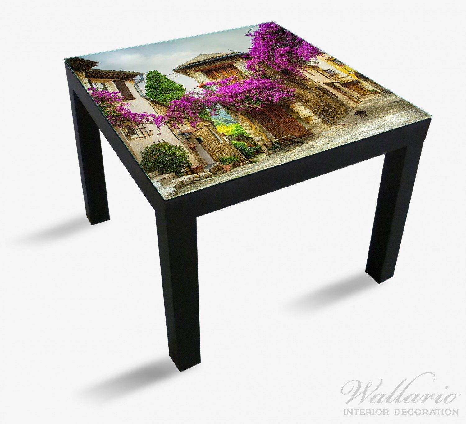 Wallario Tischplatte Malerische in (1 Ikea für Blumen Stadt bunten geeignet St), Lack der Tisch Provence mit