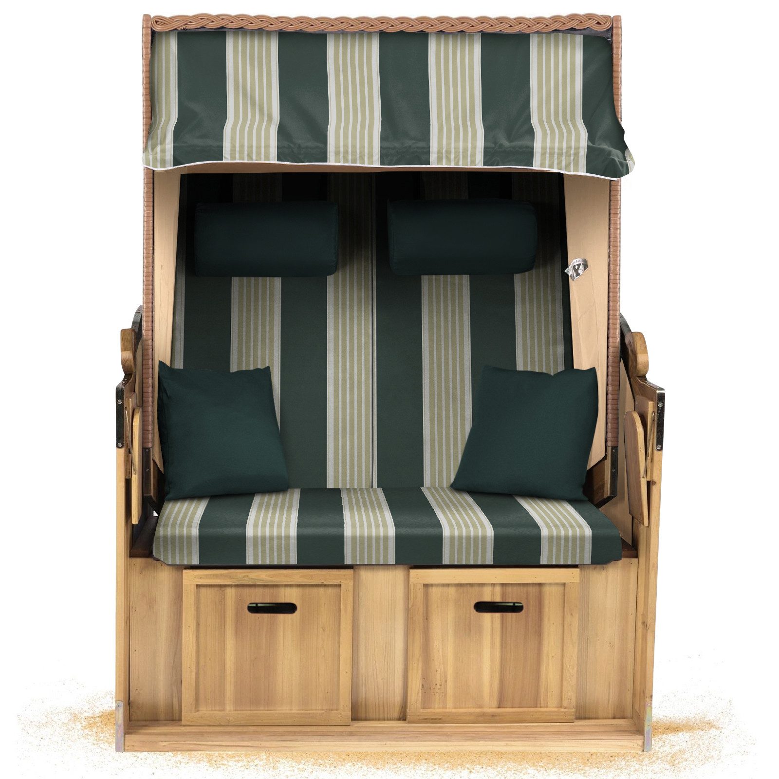 Strandkorb Hanse Strandkorb Strandkorb 2-Sitzer Ostsee Volllieger in Natur Beige Grün, BxTxH: 120x80x160 cm, Ostsee Volllieger, Ostsee 2-Sitzer Modell 2025, Stabiles Wacholder mit handgefertigtem Polyrattangeflecht